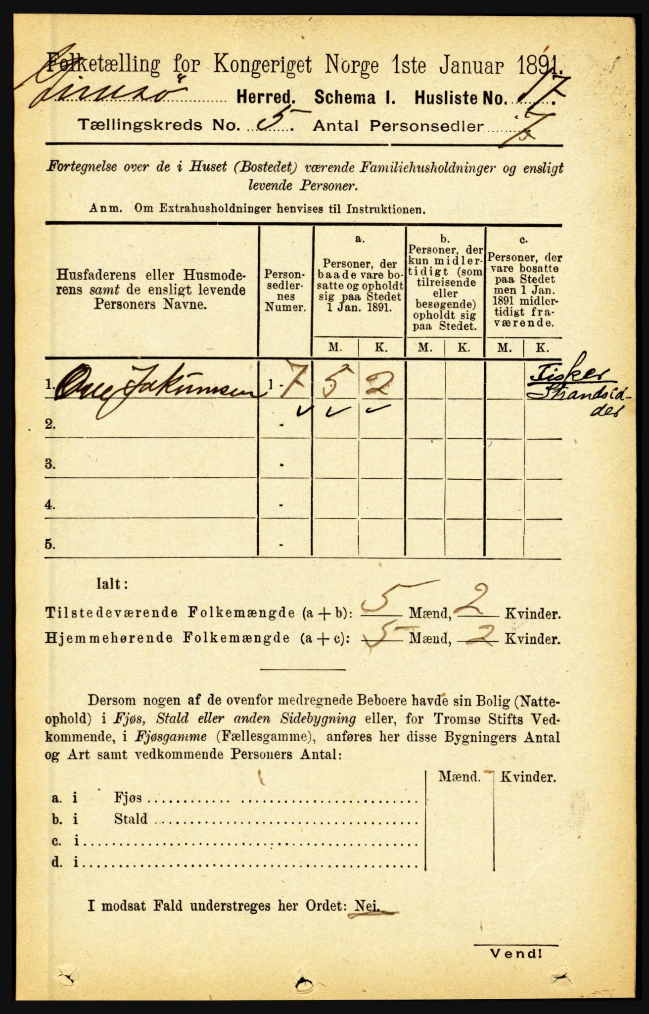 RA, Folketelling 1891 for 1864 Gimsøy herred, 1891, s. 825