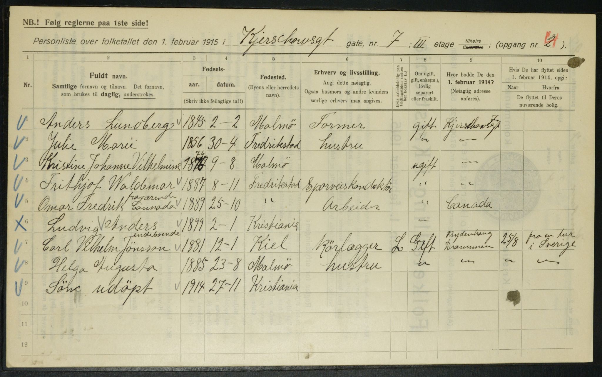 OBA, Kommunal folketelling 1.2.1915 for Kristiania, 1915, s. 49033