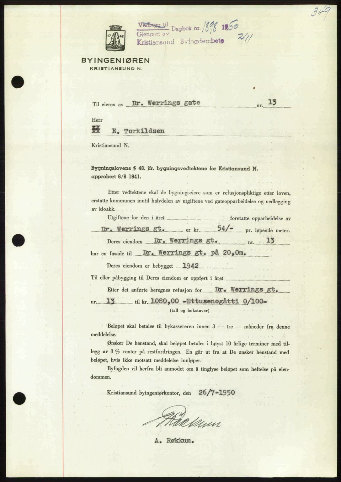 Kristiansund byfogd, AV/SAT-A-4587/A/27: Pantebok nr. 50, 1950-1950, Dagboknr: 1898/1950