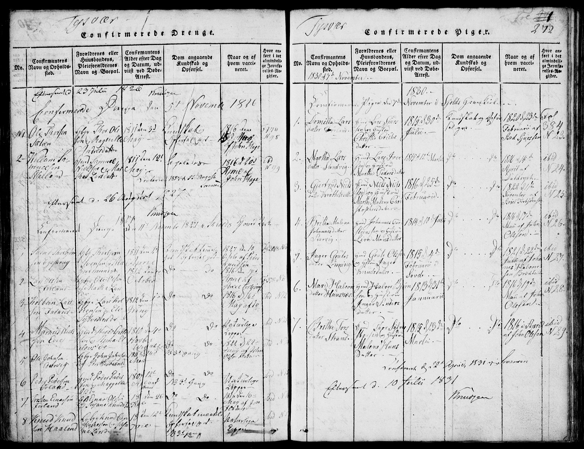 Skjold sokneprestkontor, SAST/A-101847/H/Ha/Hab/L0002: Klokkerbok nr. B 2 /1, 1815-1830, s. 272