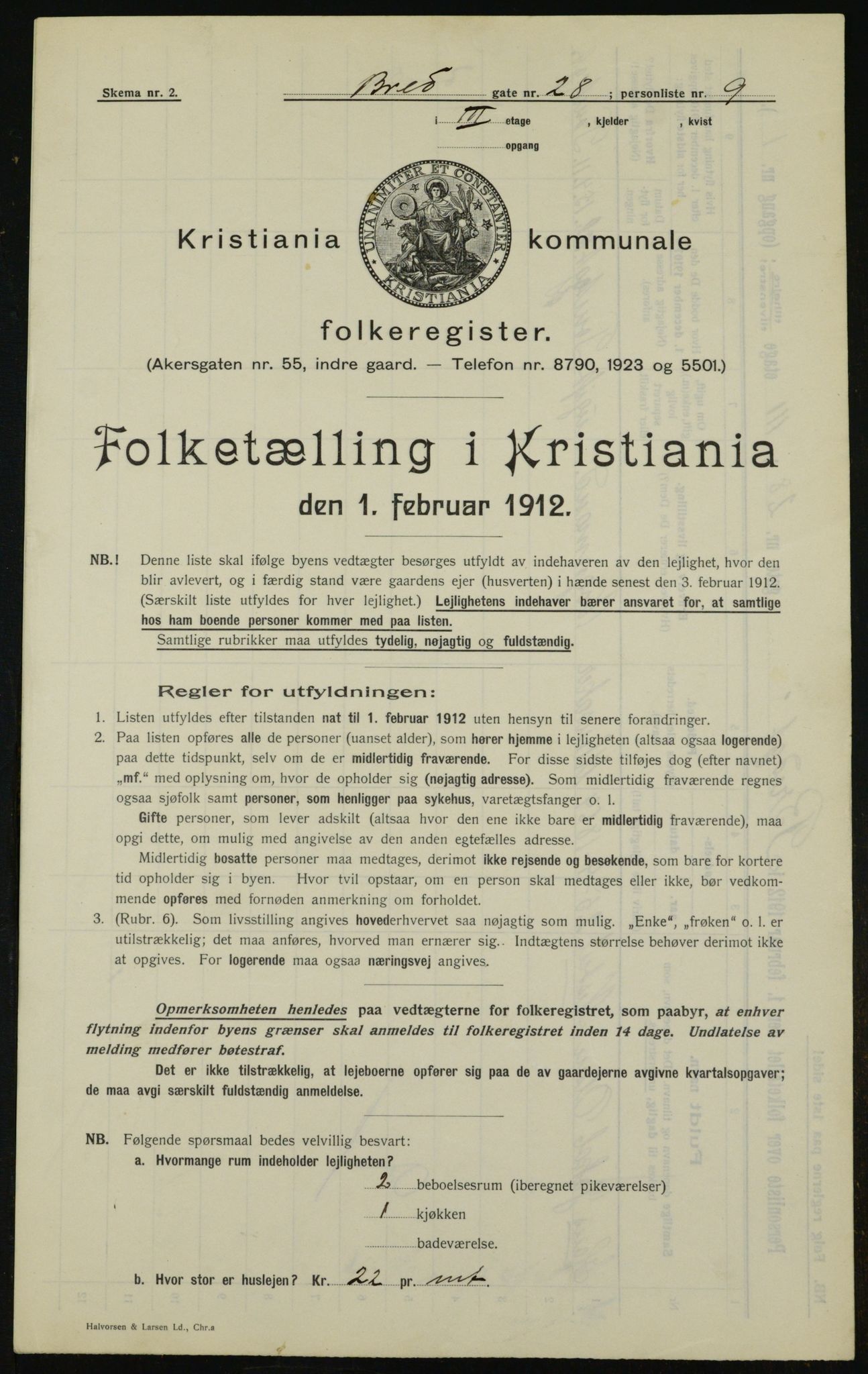 OBA, Kommunal folketelling 1.2.1912 for Kristiania, 1912, s. 8509