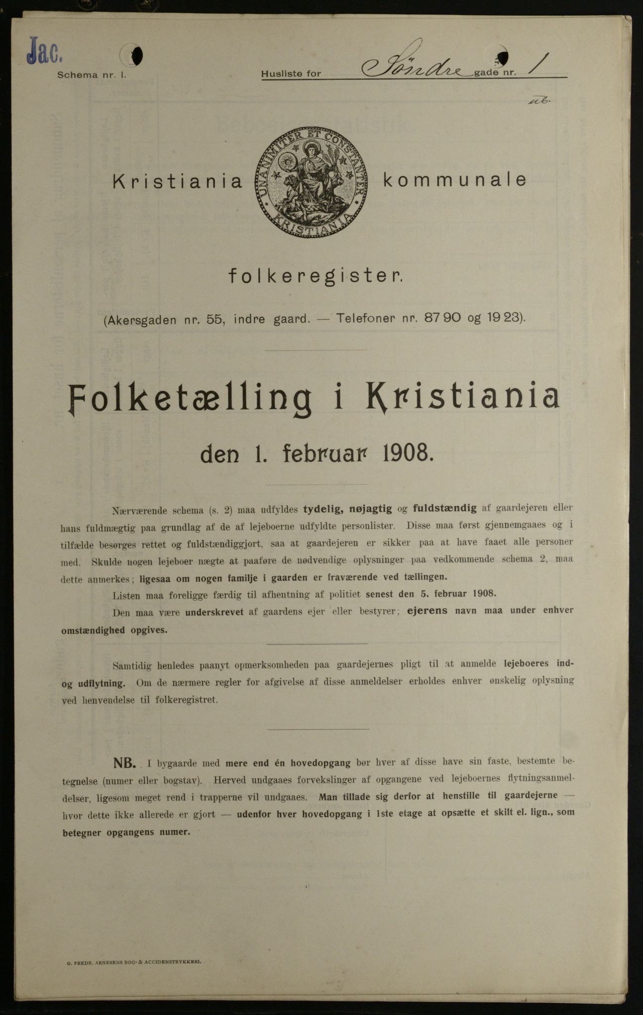 OBA, Kommunal folketelling 1.2.1908 for Kristiania kjøpstad, 1908, s. 95544