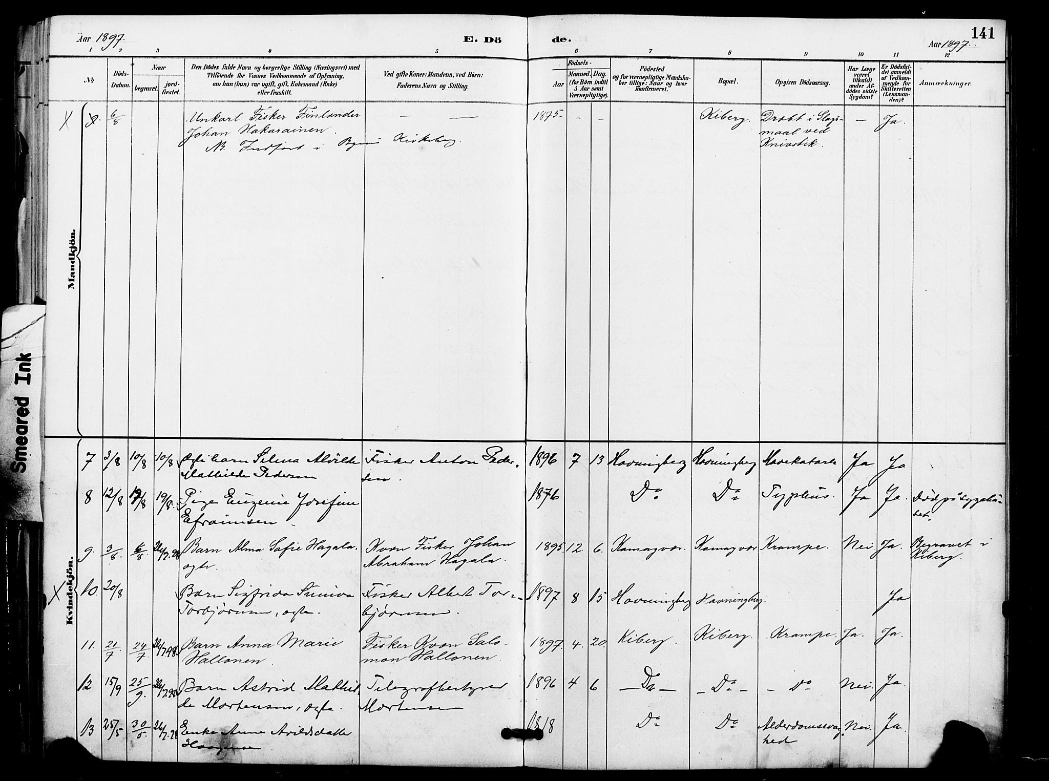 Vardø sokneprestkontor, AV/SATØ-S-1332/H/Ha/L0009kirke: Ministerialbok nr. 9, 1887-1898, s. 141