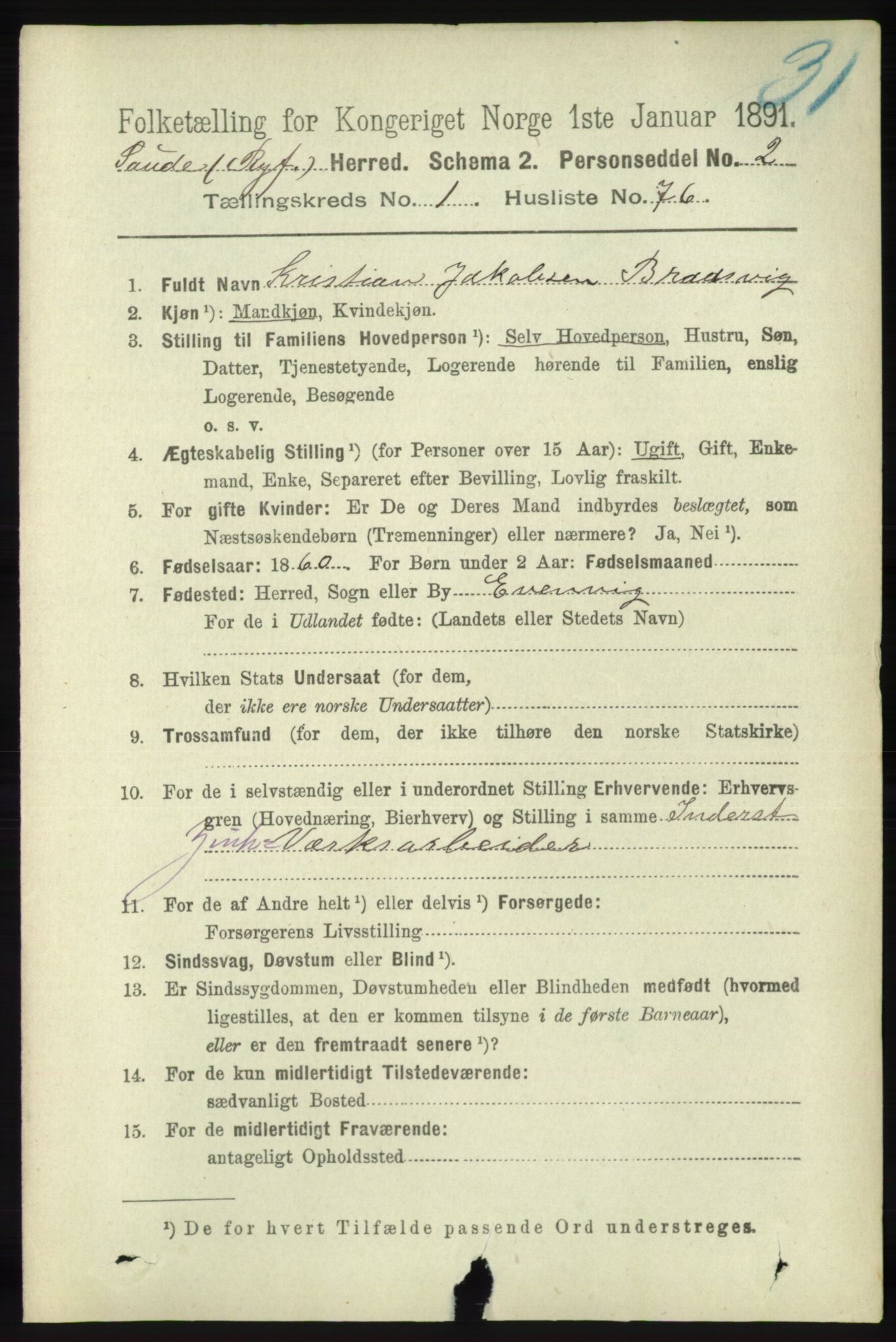 RA, Folketelling 1891 for 1135 Sauda herred, 1891, s. 520