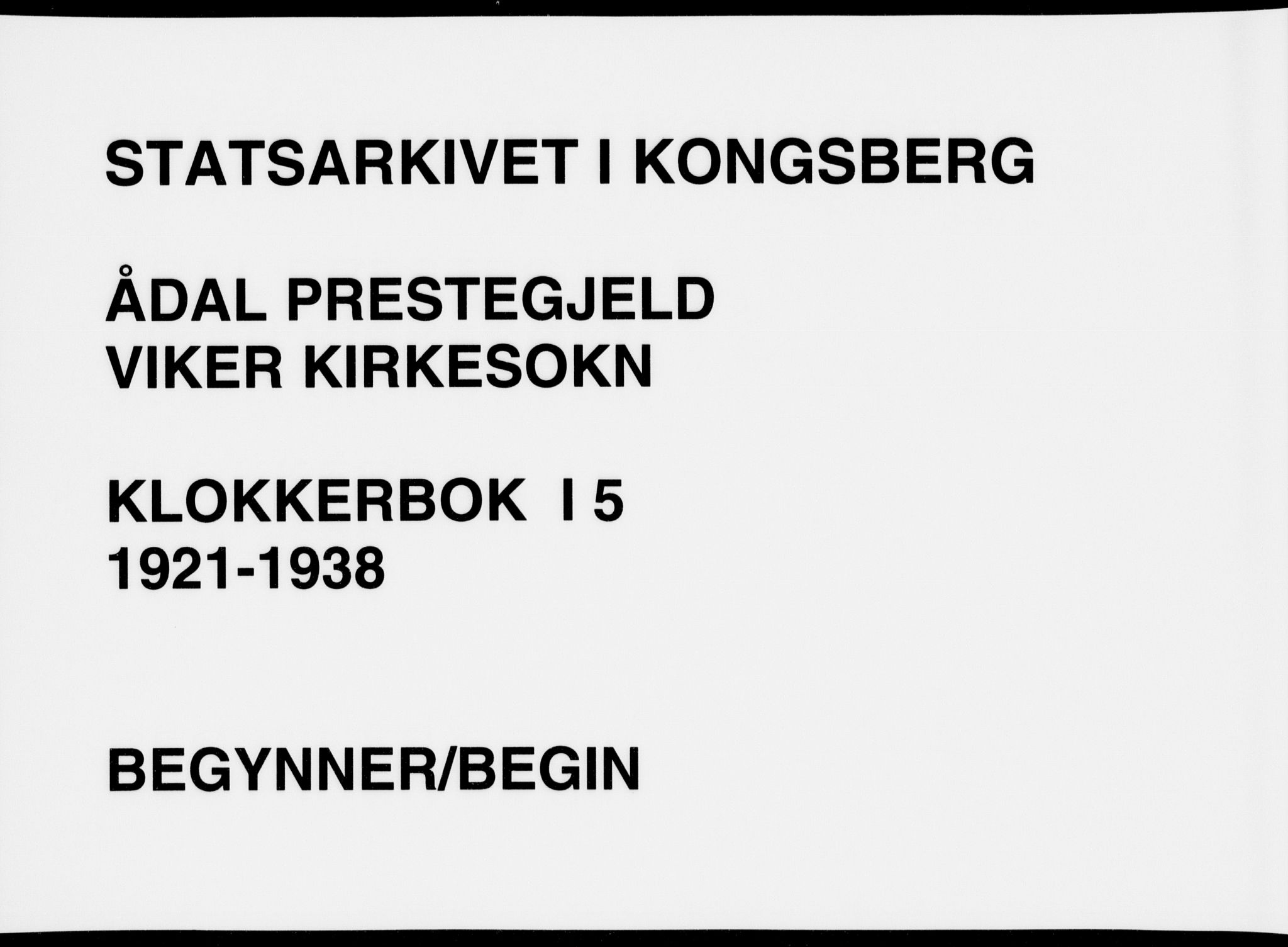 Ådal kirkebøker, SAKO/A-248/G/Ga/L0005: Klokkerbok nr. I 5, 1921-1938