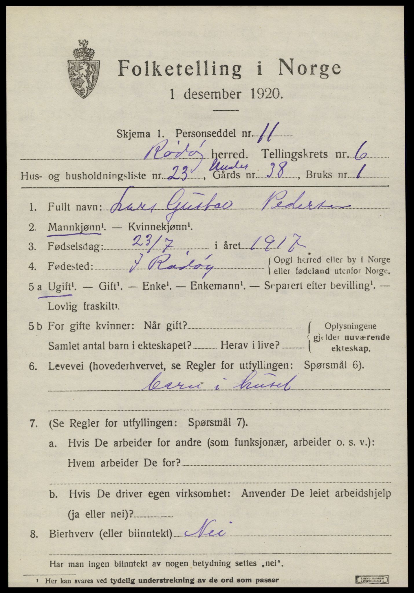 SAT, Folketelling 1920 for 1836 Rødøy herred, 1920, s. 3724