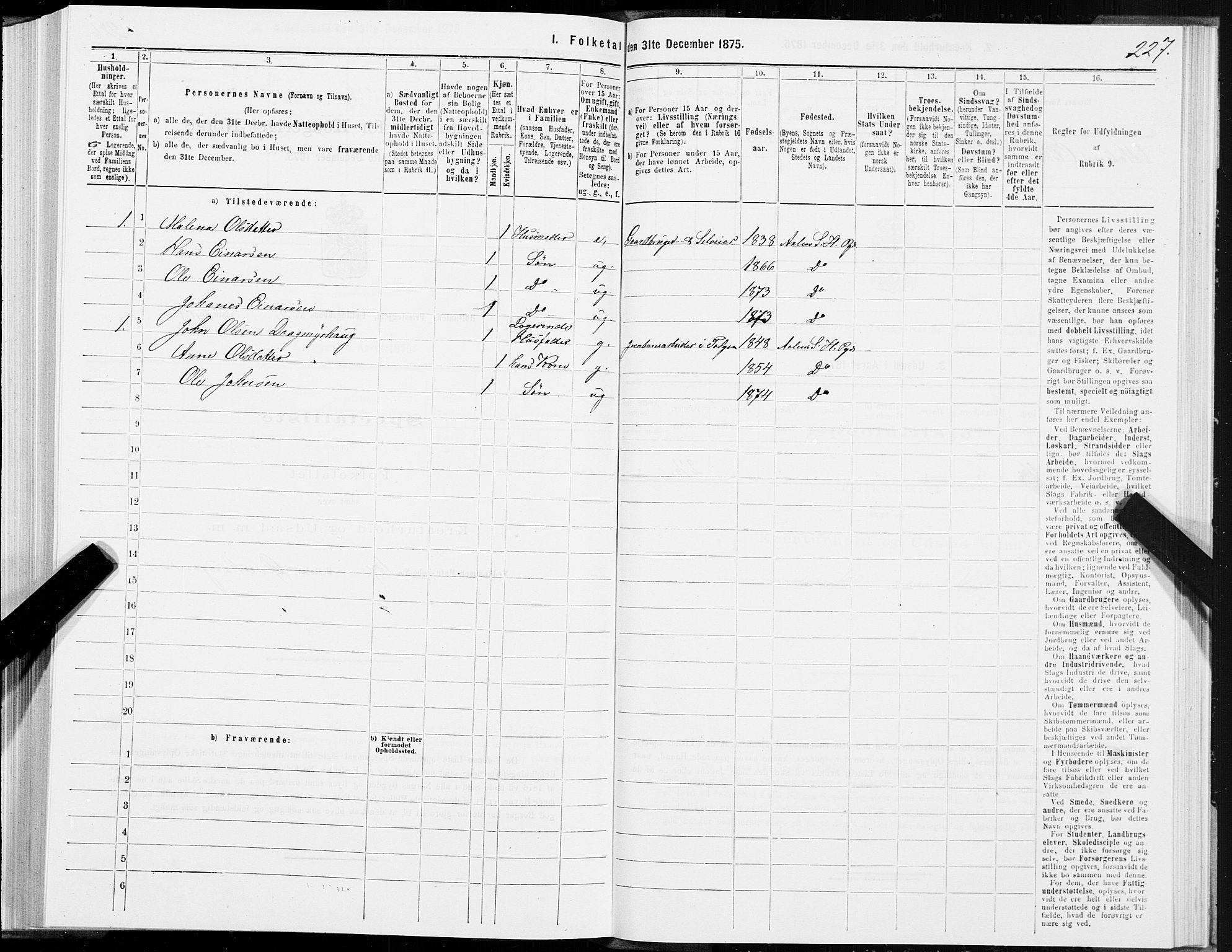 SAT, Folketelling 1875 for 1645P Haltdalen prestegjeld, 1875, s. 5227