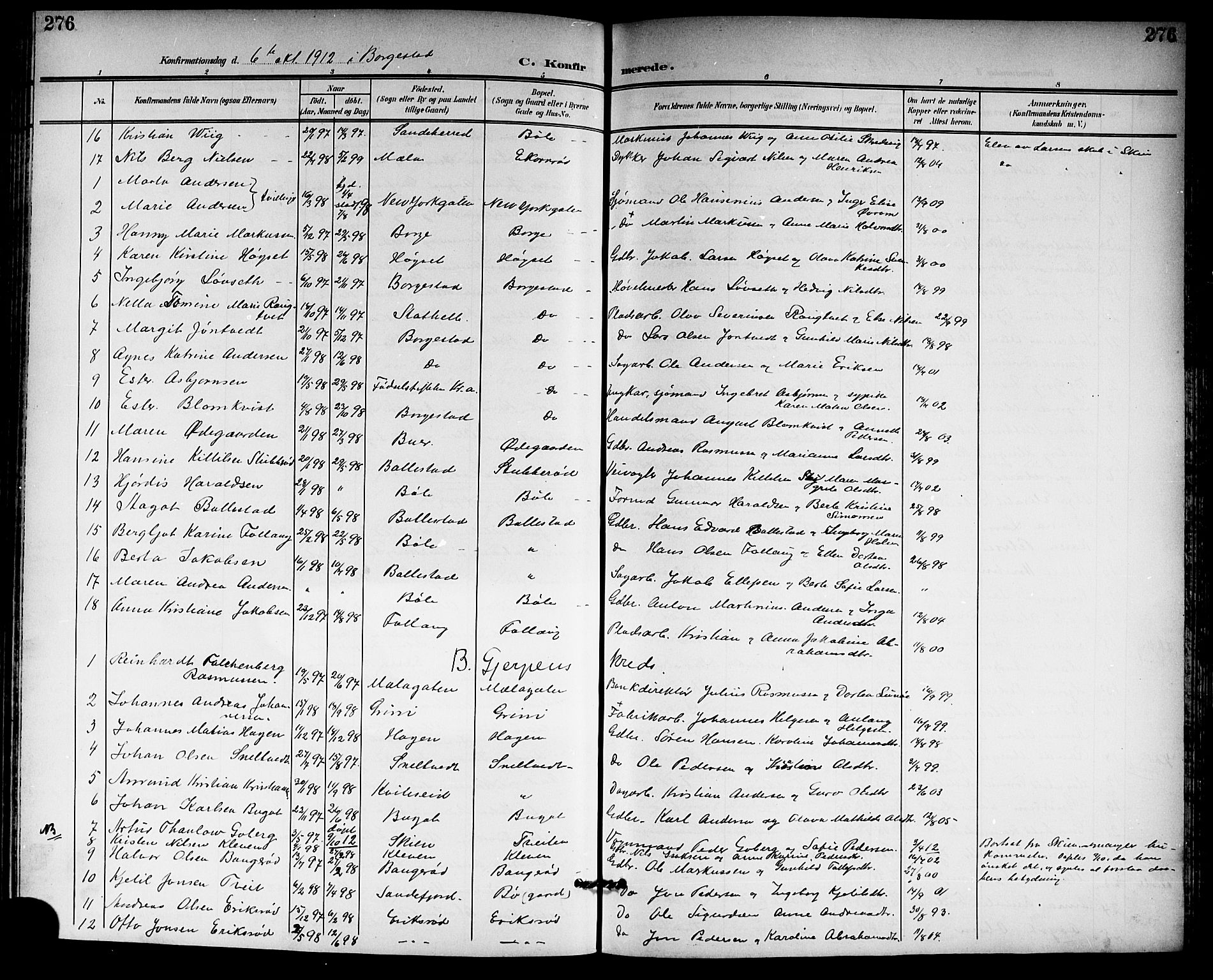 Gjerpen kirkebøker, AV/SAKO-A-265/G/Ga/L0003: Klokkerbok nr. I 3, 1901-1919, s. 276