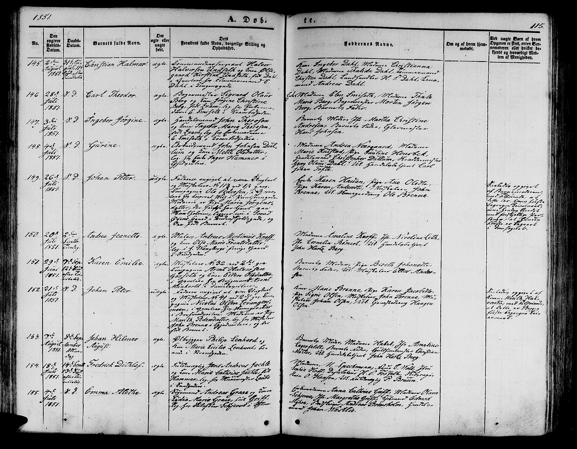 Ministerialprotokoller, klokkerbøker og fødselsregistre - Sør-Trøndelag, SAT/A-1456/602/L0137: Klokkerbok nr. 602C05, 1846-1856, s. 115