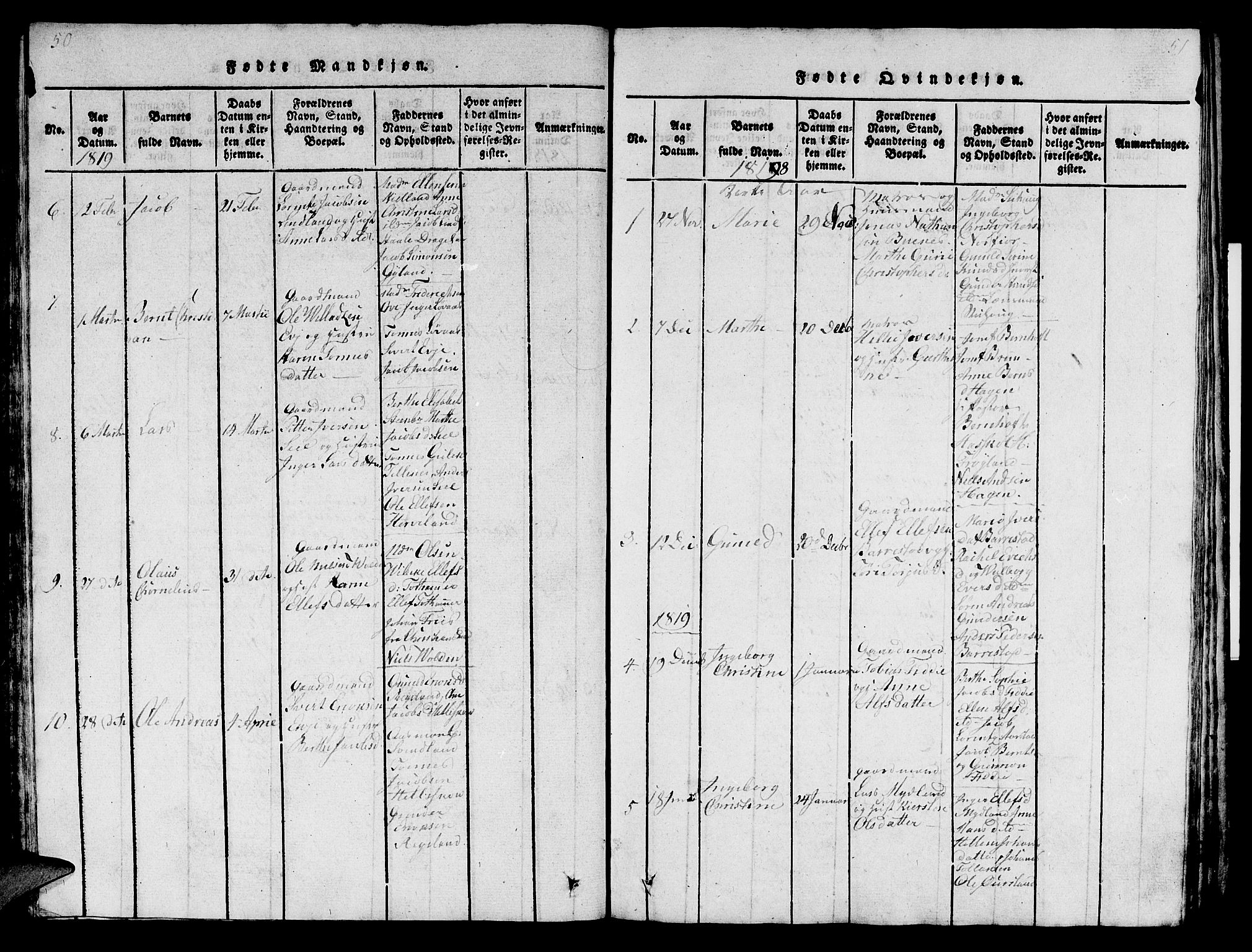 Sokndal sokneprestkontor, AV/SAST-A-101808: Ministerialbok nr. A 6, 1815-1826, s. 50-51