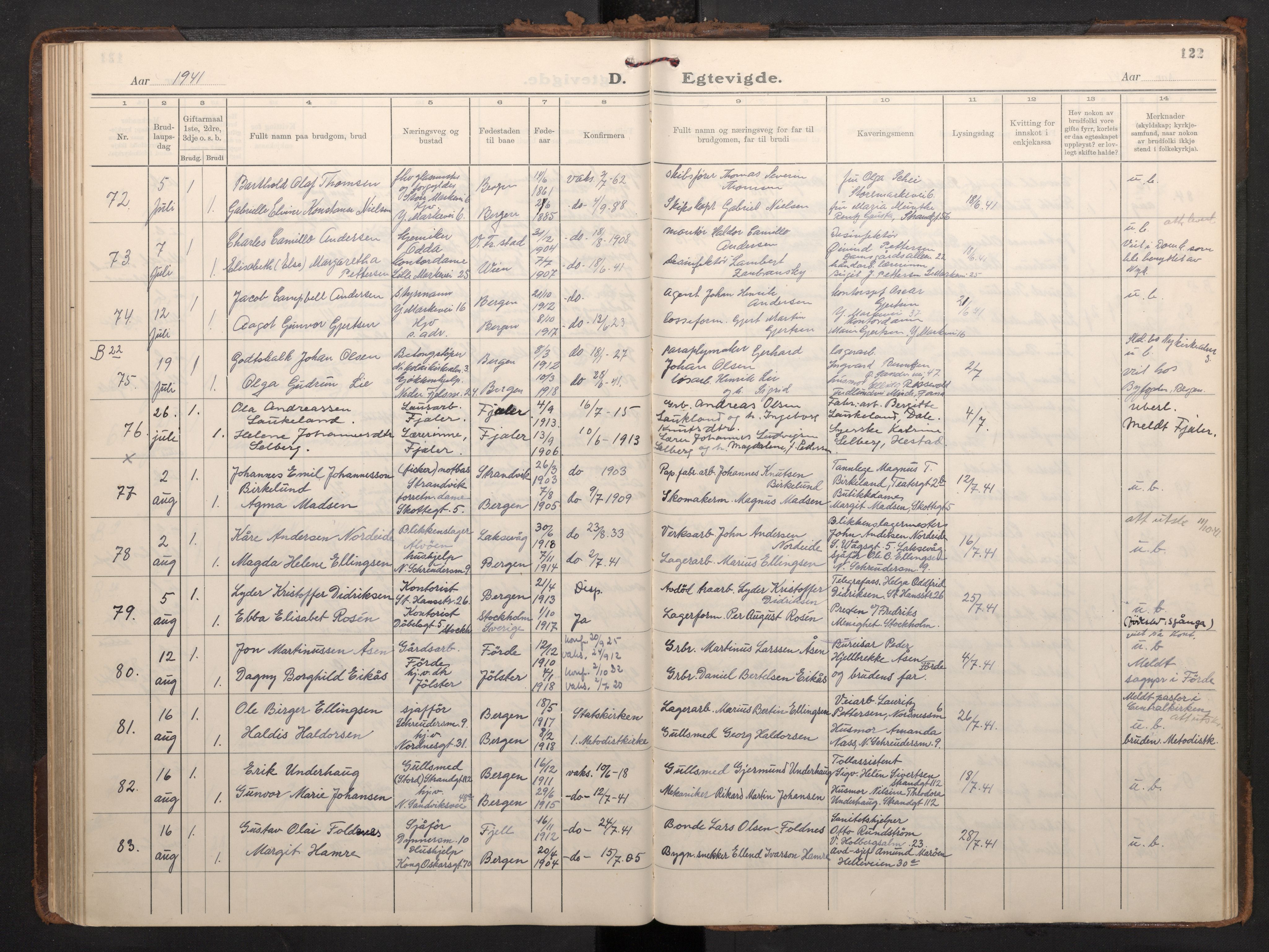 Nykirken Sokneprestembete, AV/SAB-A-77101/H/Haa/L0039: Ministerialbok nr. D 9, 1935-1946, s. 121b-122a