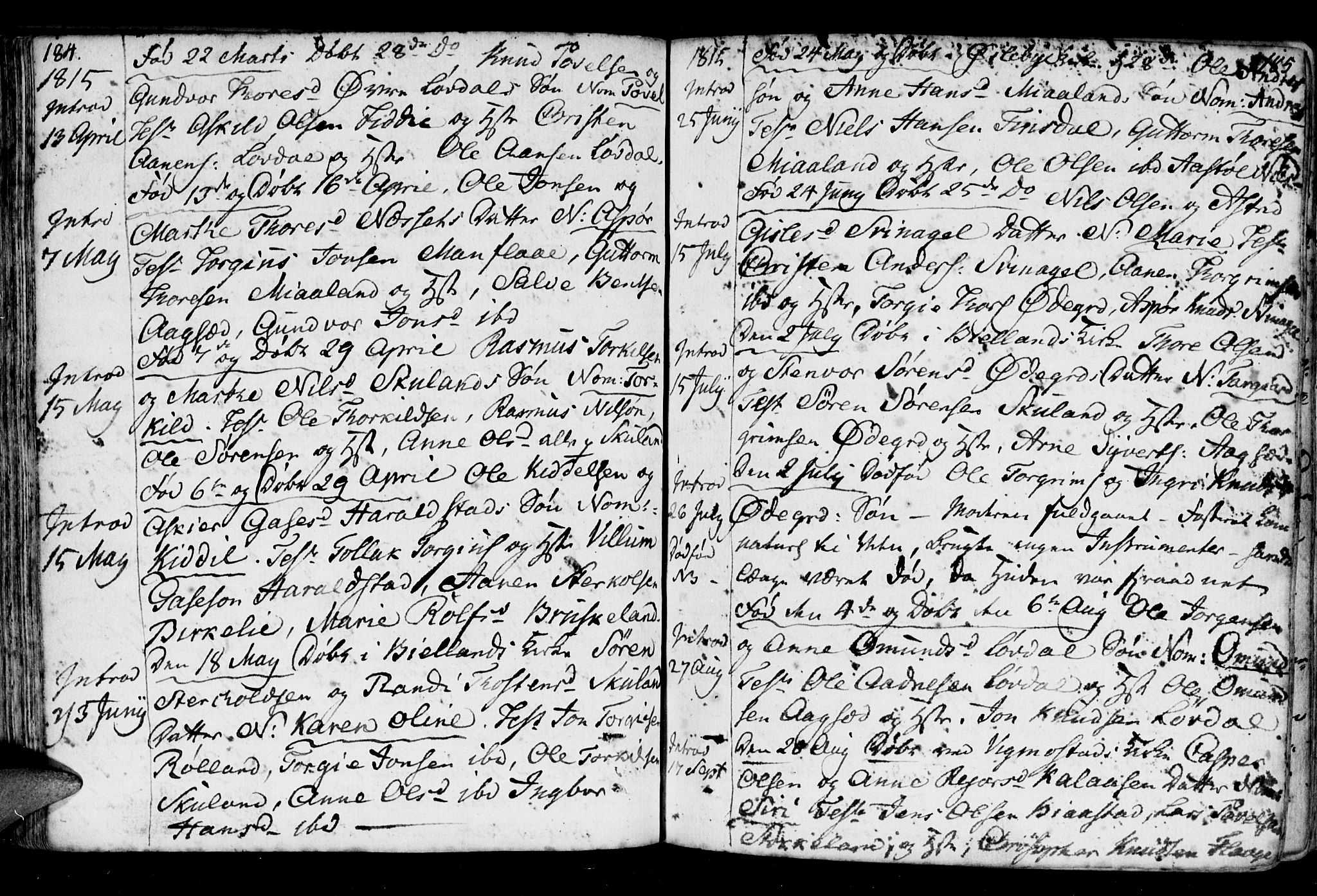 Holum sokneprestkontor, AV/SAK-1111-0022/F/Fa/Fab/L0004: Ministerialbok nr. A 4, 1774-1847, s. 184-185