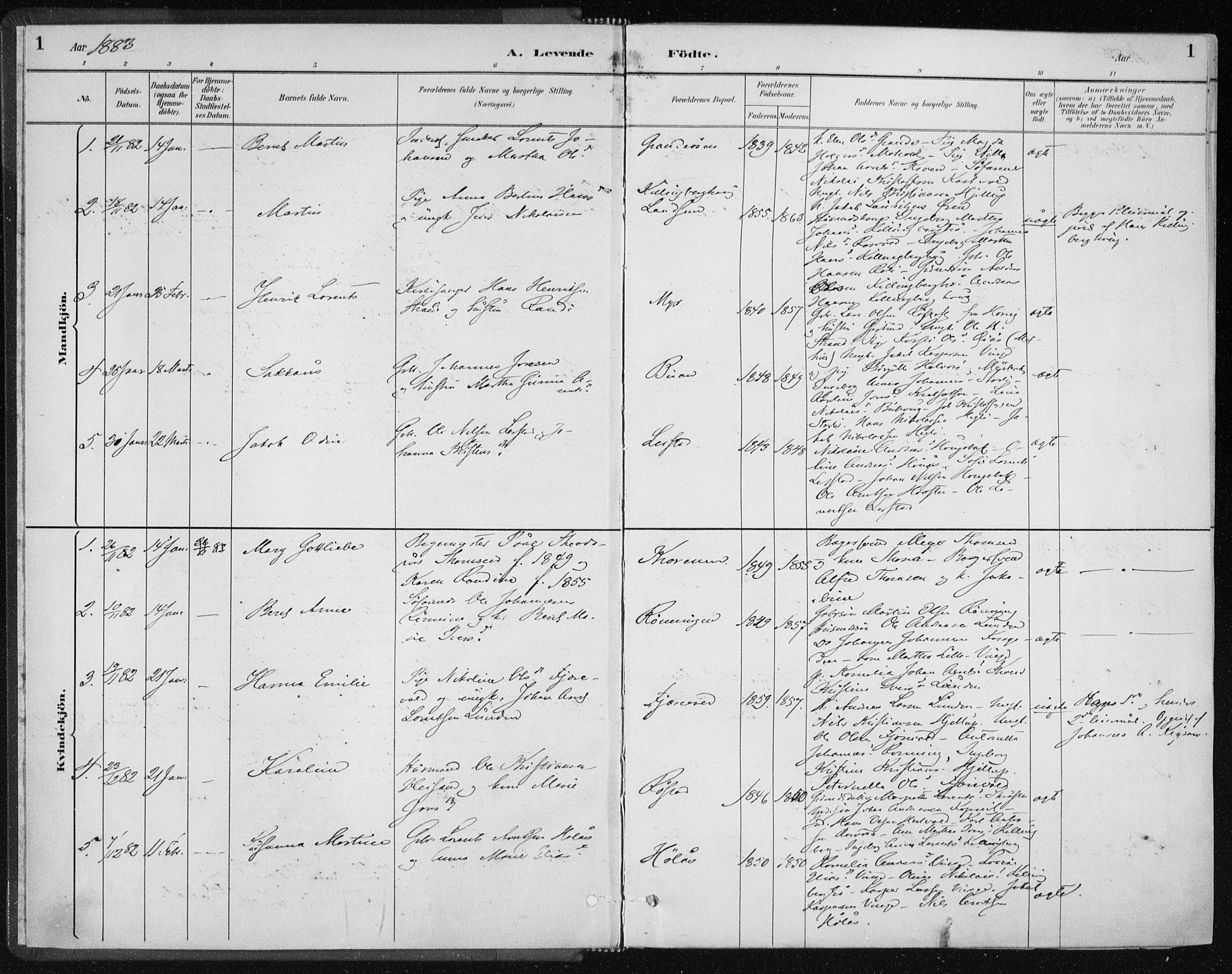 Ministerialprotokoller, klokkerbøker og fødselsregistre - Nord-Trøndelag, SAT/A-1458/701/L0010: Ministerialbok nr. 701A10, 1883-1899, s. 1