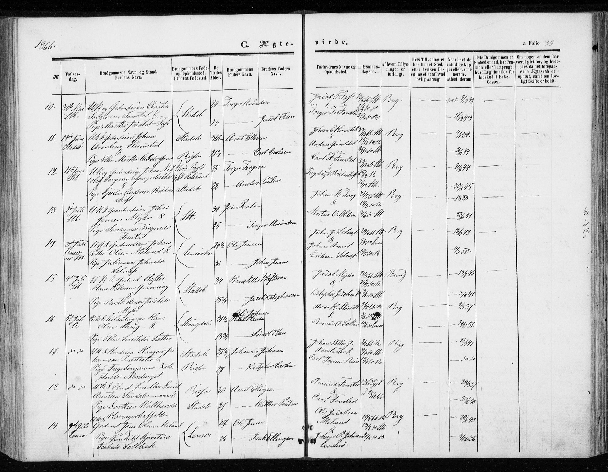 Ministerialprotokoller, klokkerbøker og fødselsregistre - Sør-Trøndelag, AV/SAT-A-1456/646/L0612: Ministerialbok nr. 646A10, 1858-1869, s. 39