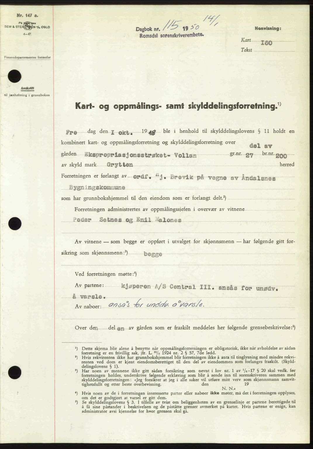 Romsdal sorenskriveri, SAT/A-4149/1/2/2C: Pantebok nr. A32, 1950-1950, Dagboknr: 115/1950