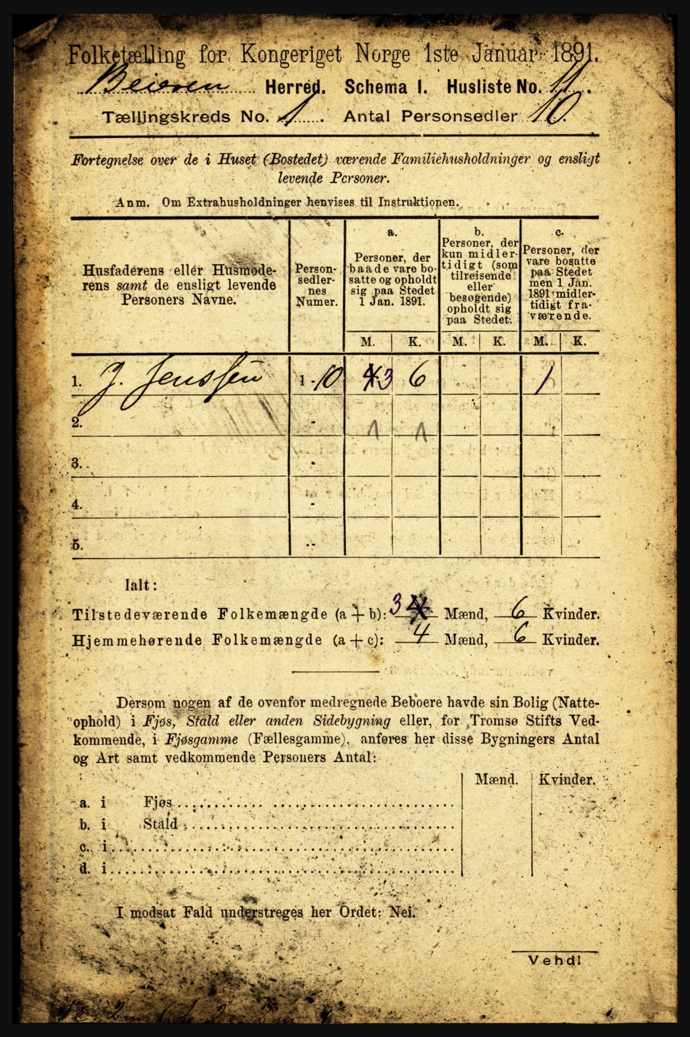 RA, Folketelling 1891 for 1839 Beiarn herred, 1891, s. 30