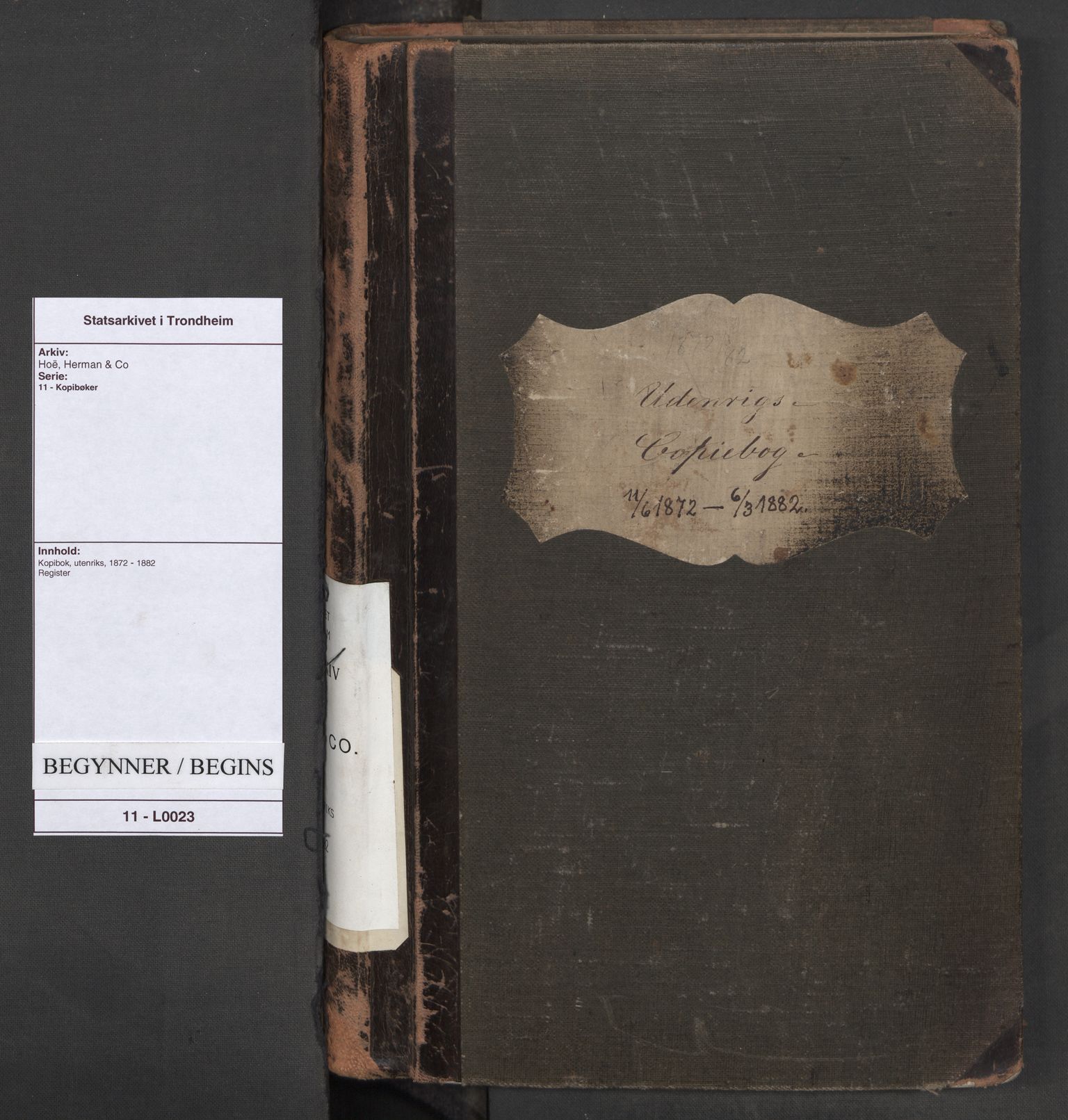 Hoë, Herman & Co, SAT/PA-0280/11/L0023: Kopibok, utenriks, 1872-1882