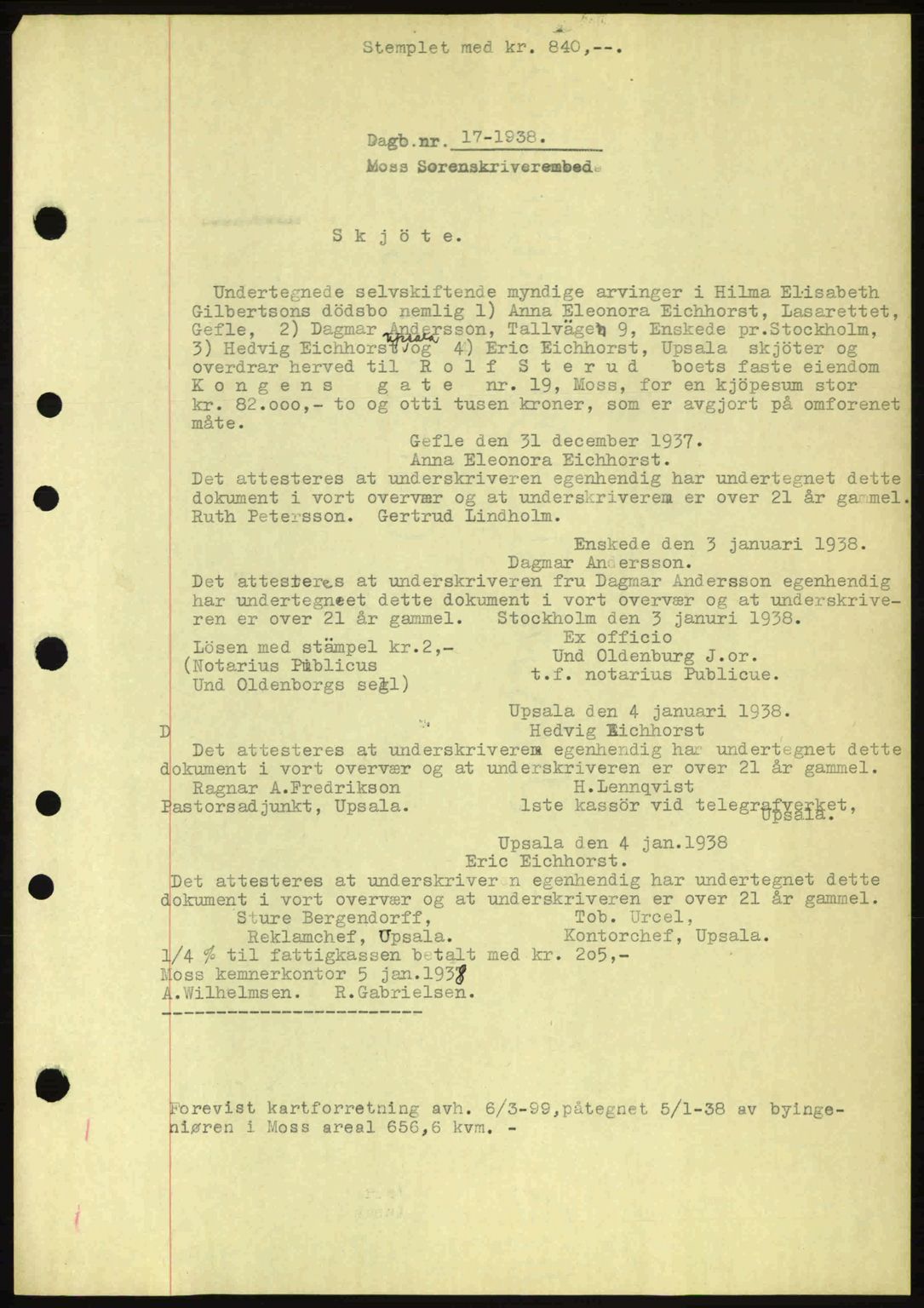 Moss sorenskriveri, SAO/A-10168: Pantebok nr. A3, 1937-1938, Dagboknr: 17/1938