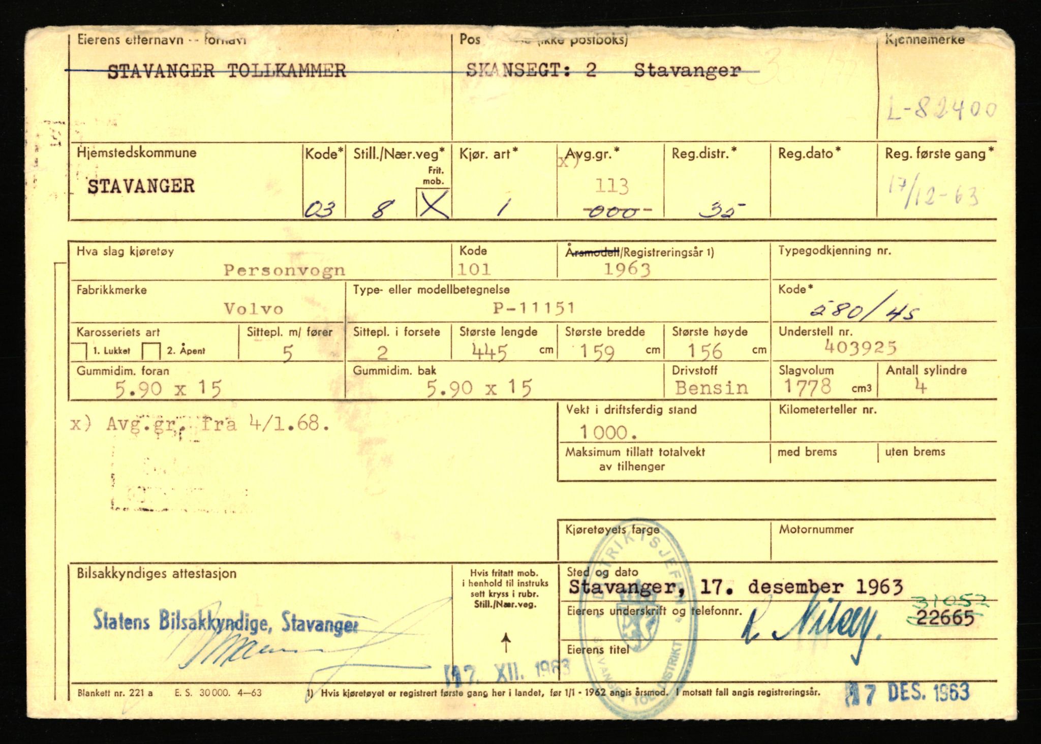 Stavanger trafikkstasjon, AV/SAST-A-101942/0/F/L0072: L-82200 - L-84099, 1930-1971, s. 285