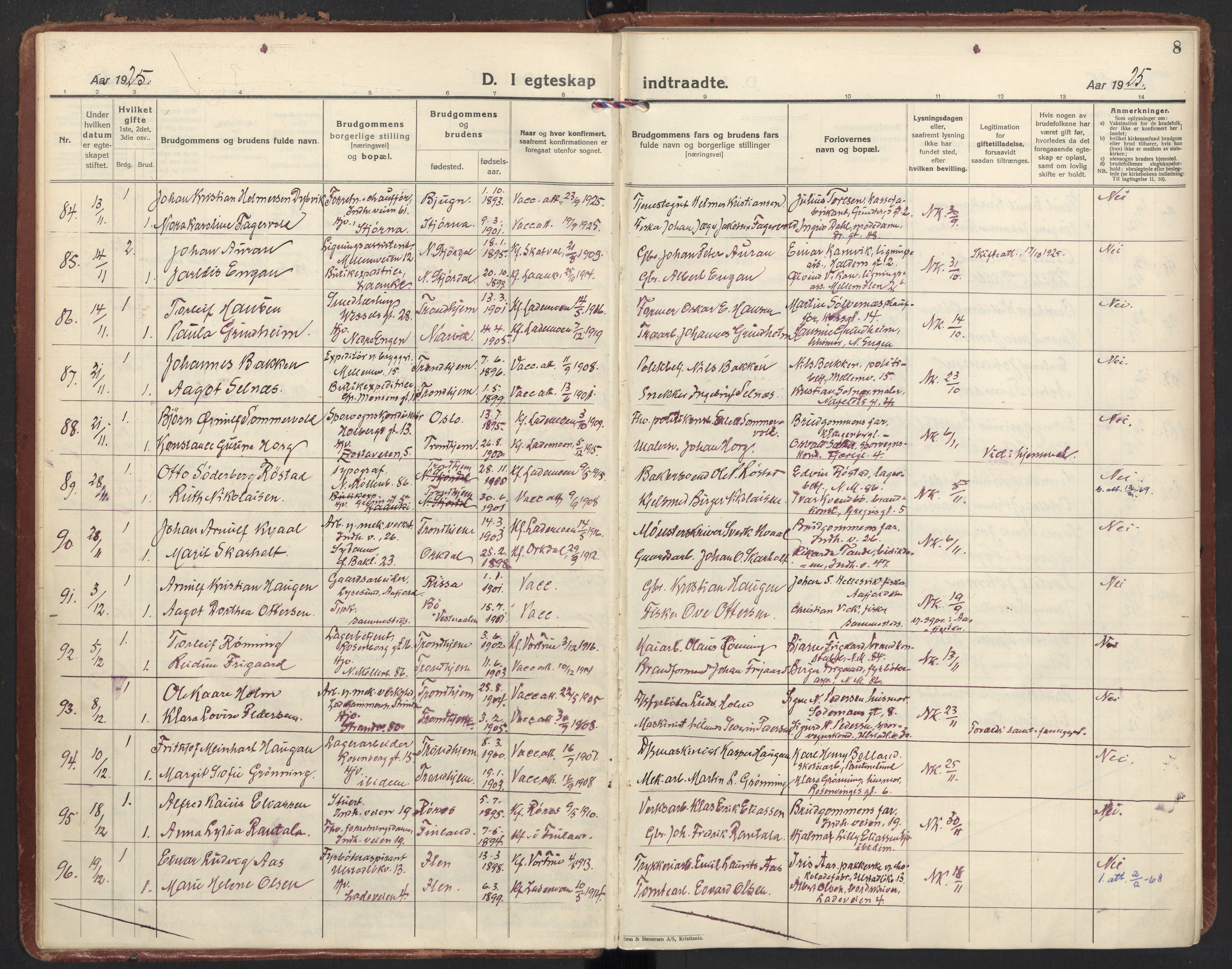 Ministerialprotokoller, klokkerbøker og fødselsregistre - Sør-Trøndelag, SAT/A-1456/605/L0249: Ministerialbok nr. 605A11, 1925-1936, s. 8