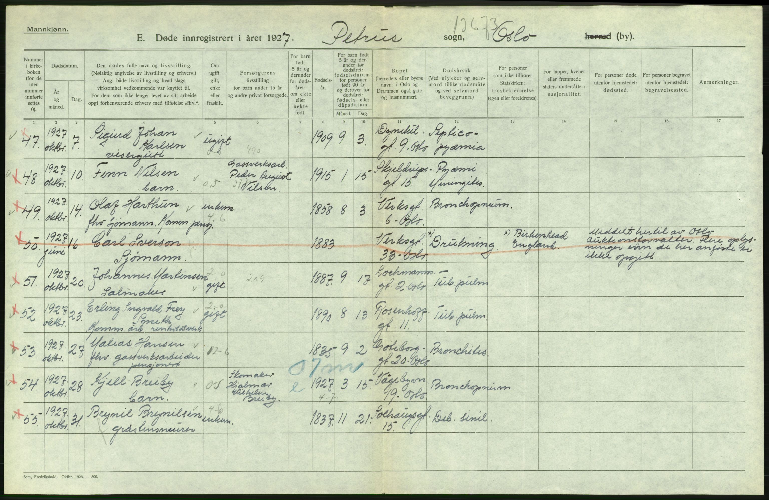 Statistisk sentralbyrå, Sosiodemografiske emner, Befolkning, AV/RA-S-2228/D/Df/Dfc/Dfcg/L0009: Oslo: Døde menn, 1927, s. 340