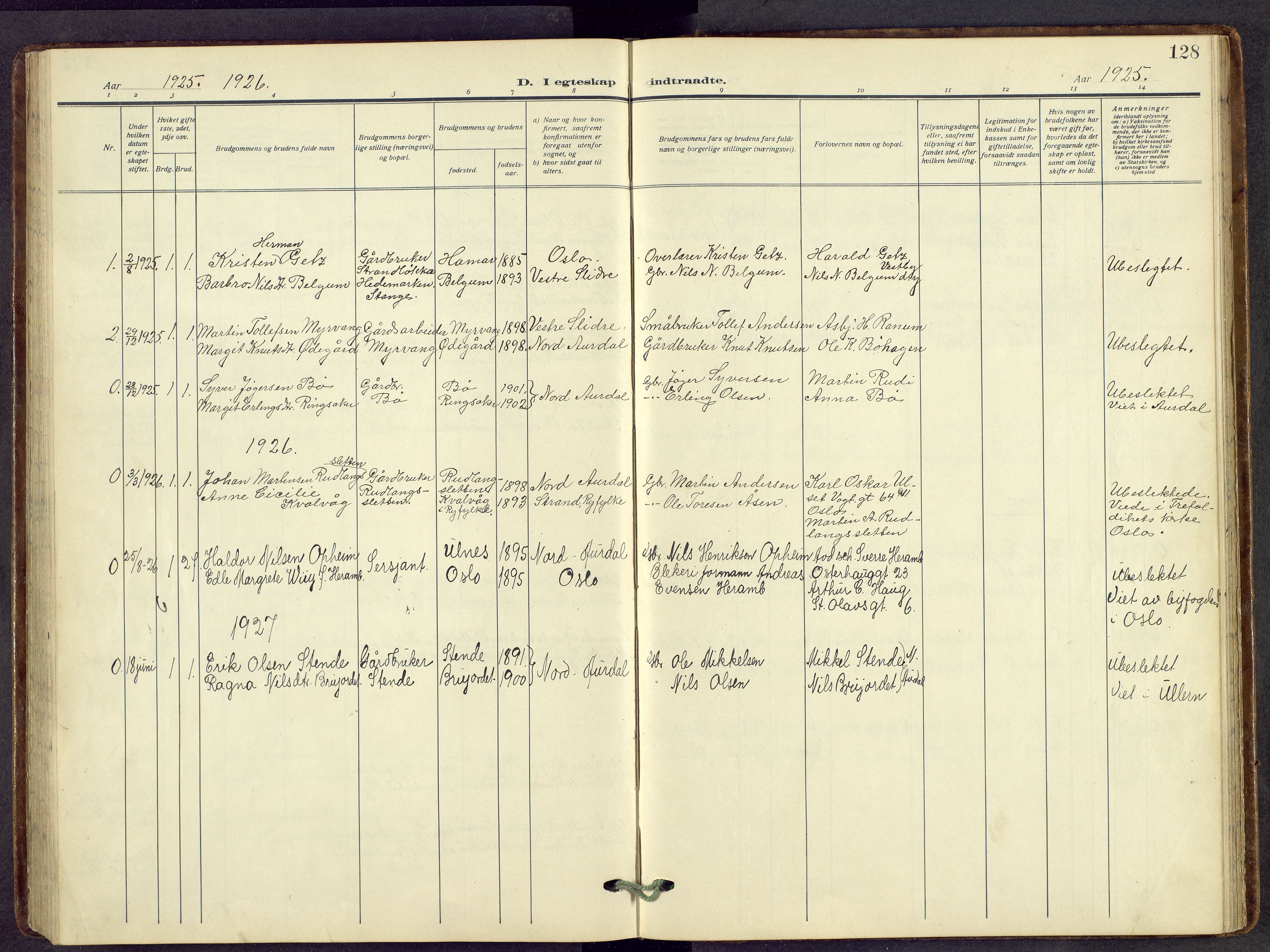 Nord-Aurdal prestekontor, AV/SAH-PREST-132/H/Ha/Hab/L0014: Klokkerbok nr. 14, 1917-1953, s. 128