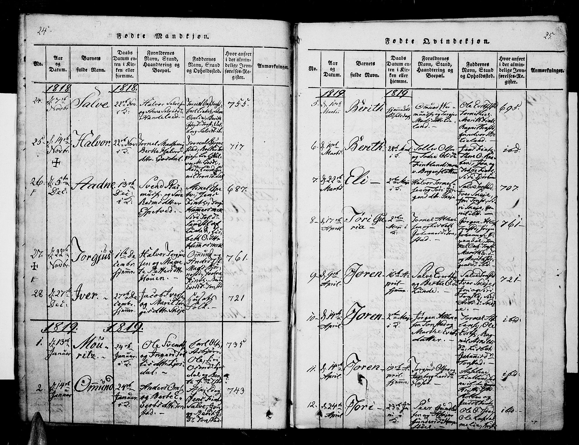 Sirdal sokneprestkontor, SAK/1111-0036/F/Fa/Fab/L0001: Ministerialbok nr. A 1, 1815-1834, s. 24-25