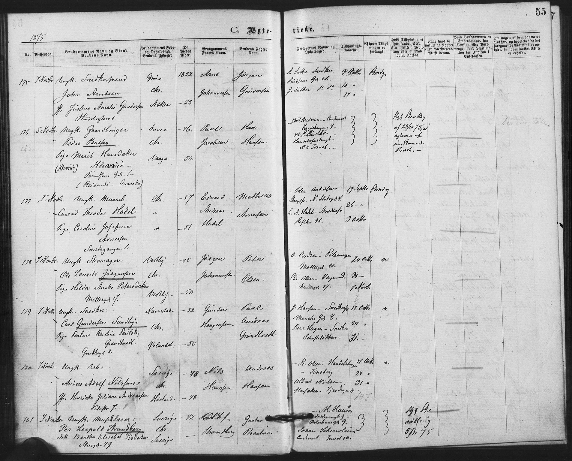 Trefoldighet prestekontor Kirkebøker, AV/SAO-A-10882/F/Fc/L0002: Ministerialbok nr. III 2, 1874-1881, s. 55