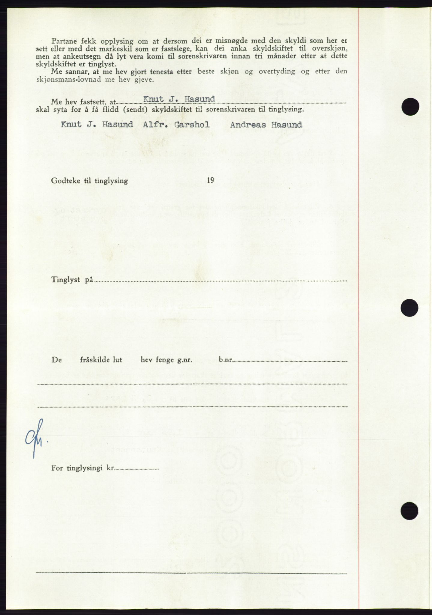 Søre Sunnmøre sorenskriveri, AV/SAT-A-4122/1/2/2C/L0084: Pantebok nr. 10A, 1949-1949, Dagboknr: 1142/1949