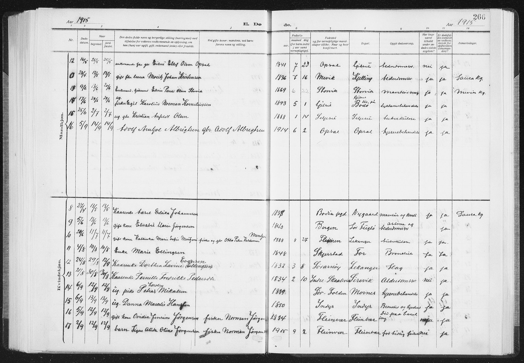 Ministerialprotokoller, klokkerbøker og fødselsregistre - Nordland, SAT/A-1459/805/L0104: Ministerialbok nr. 805A09, 1909-1926, s. 266