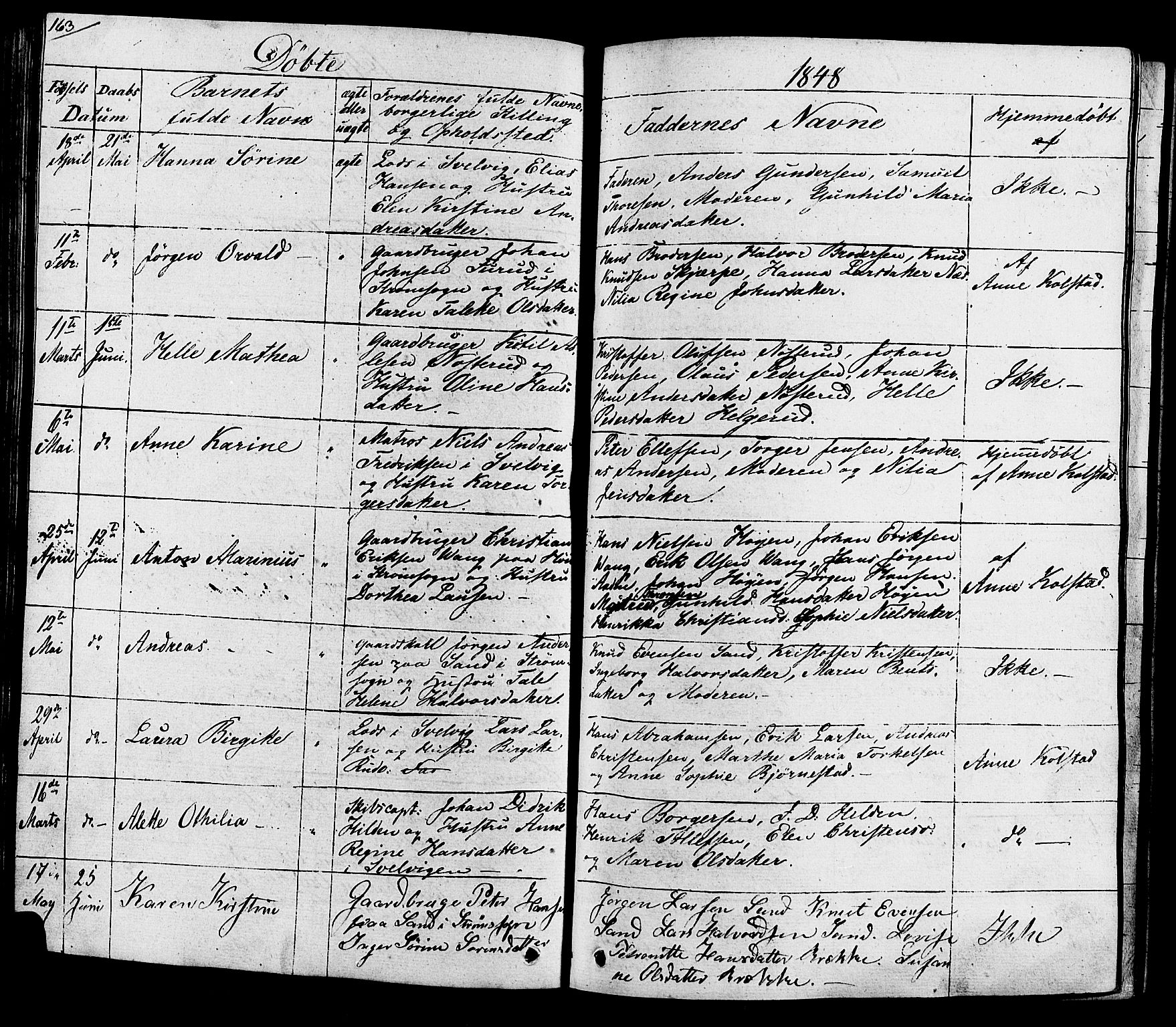 Hurum kirkebøker, AV/SAKO-A-229/G/Ga/L0002: Klokkerbok nr. I 2, 1827-1857, s. 163