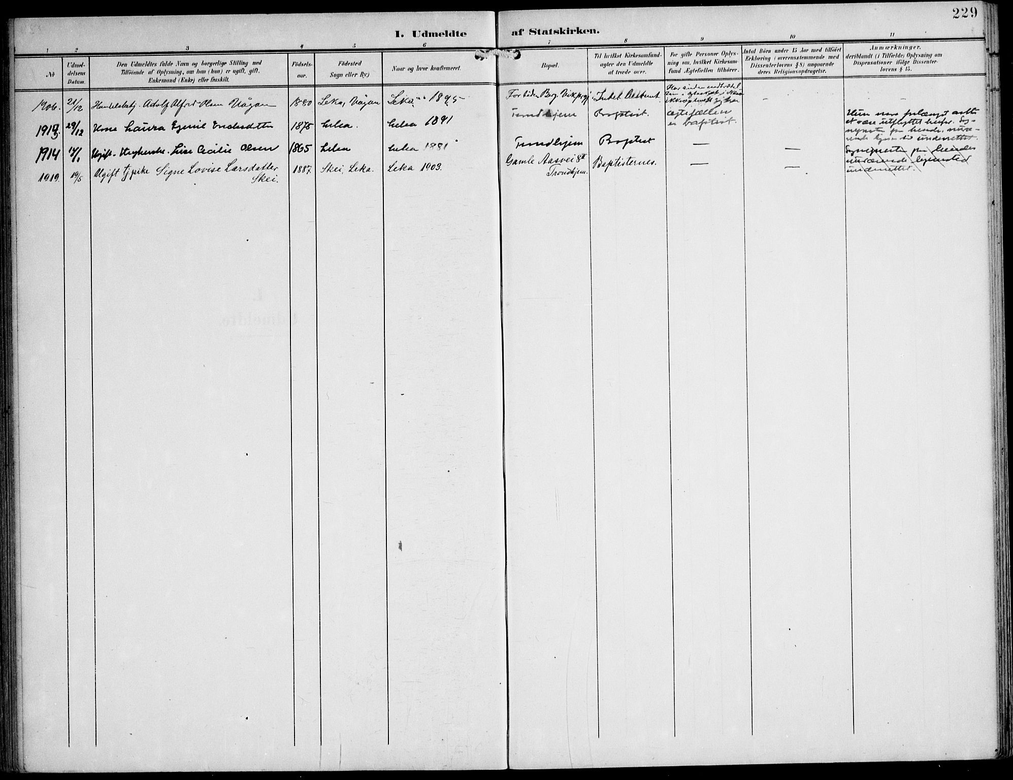 Ministerialprotokoller, klokkerbøker og fødselsregistre - Nord-Trøndelag, SAT/A-1458/788/L0698: Ministerialbok nr. 788A05, 1902-1921, s. 229
