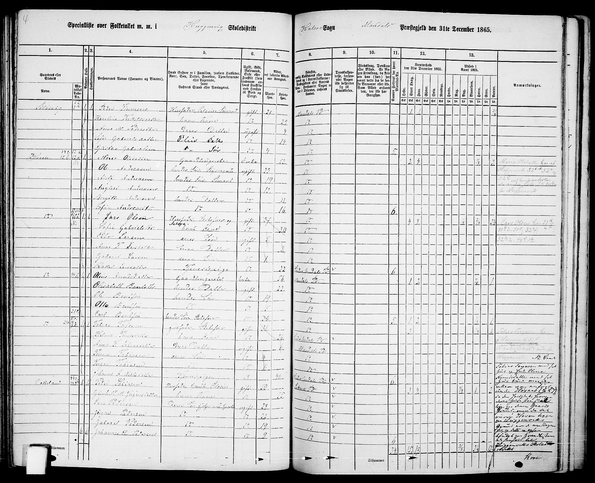 RA, Folketelling 1865 for 1019L Mandal prestegjeld, Halse sokn og Harkmark sokn, 1865, s. 100