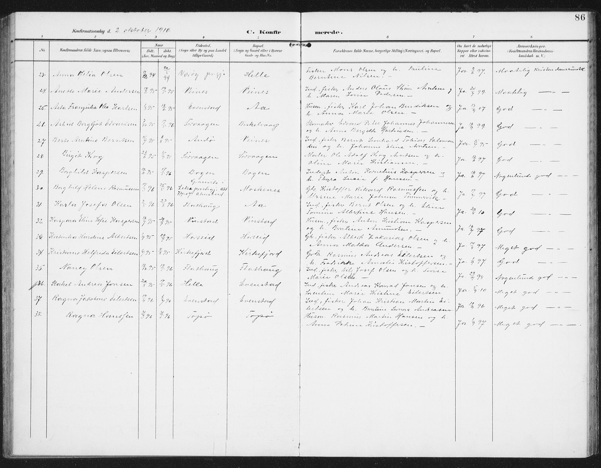 Ministerialprotokoller, klokkerbøker og fødselsregistre - Nordland, AV/SAT-A-1459/886/L1221: Ministerialbok nr. 886A03, 1903-1913, s. 86