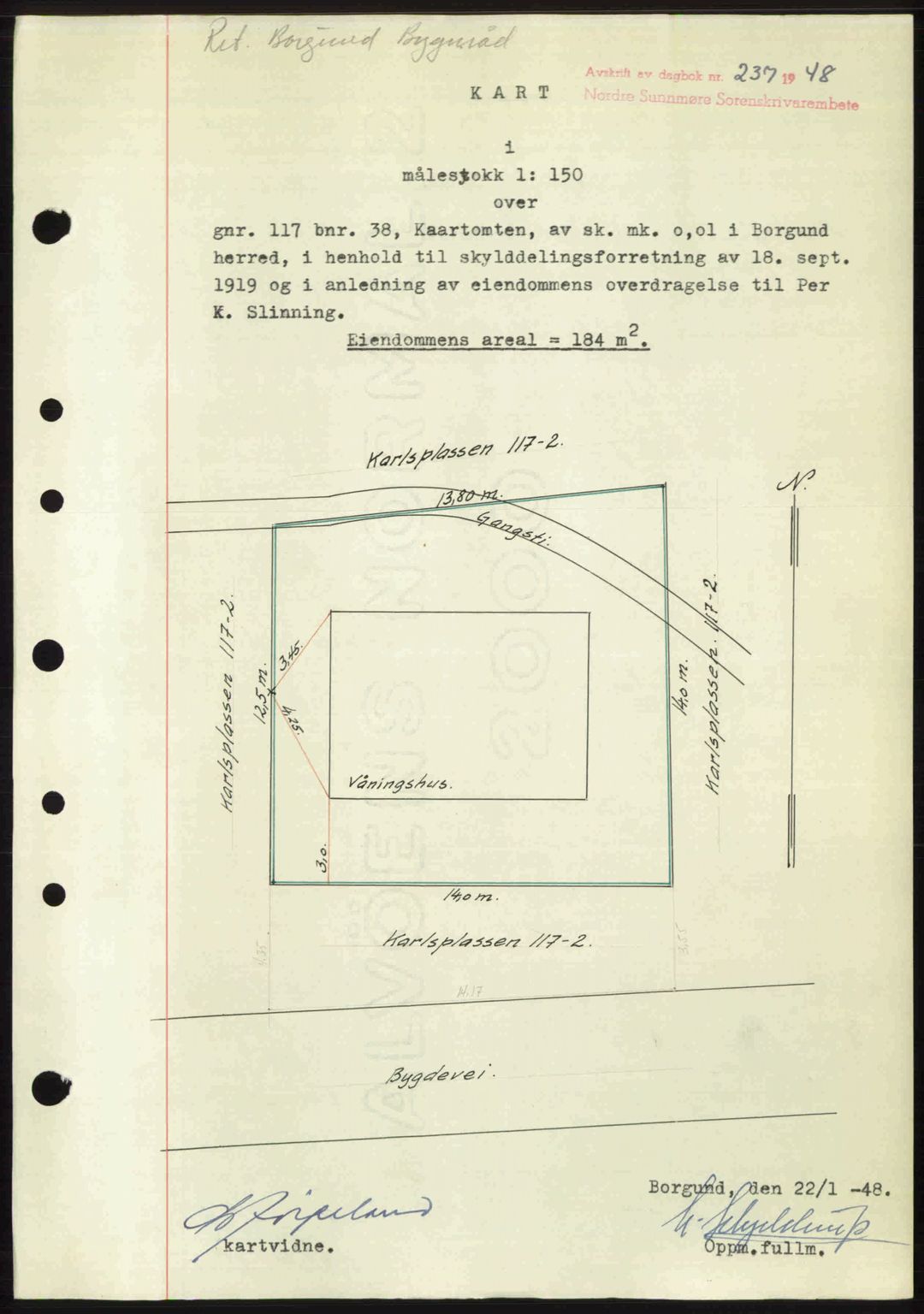 Nordre Sunnmøre sorenskriveri, AV/SAT-A-0006/1/2/2C/2Ca: Pantebok nr. A26, 1947-1948, Dagboknr: 237/1948