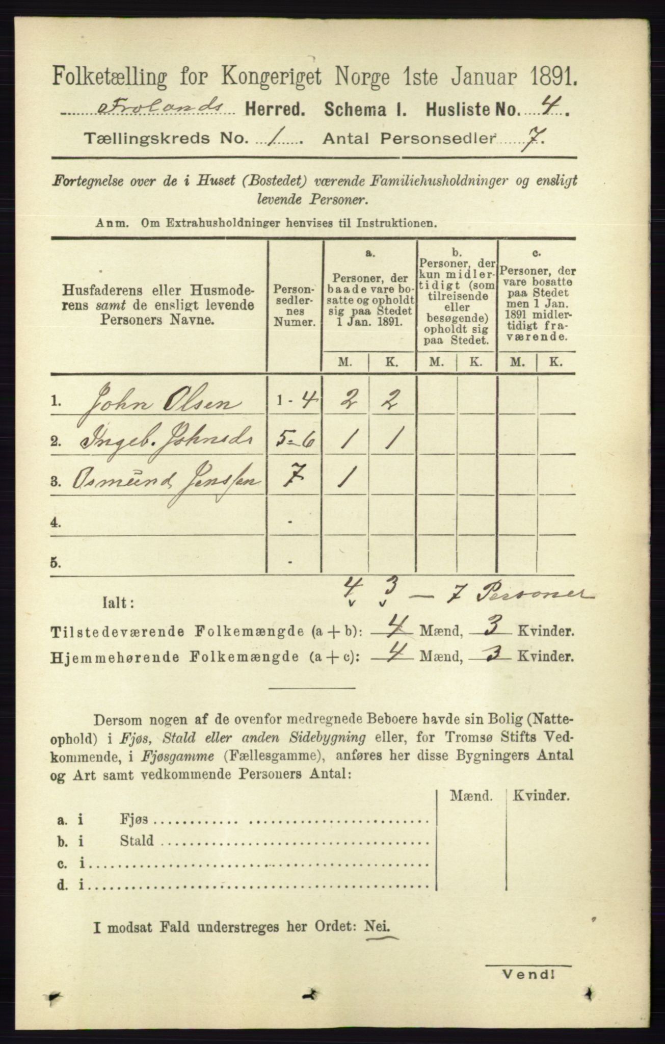 RA, Folketelling 1891 for 0919 Froland herred, 1891, s. 23