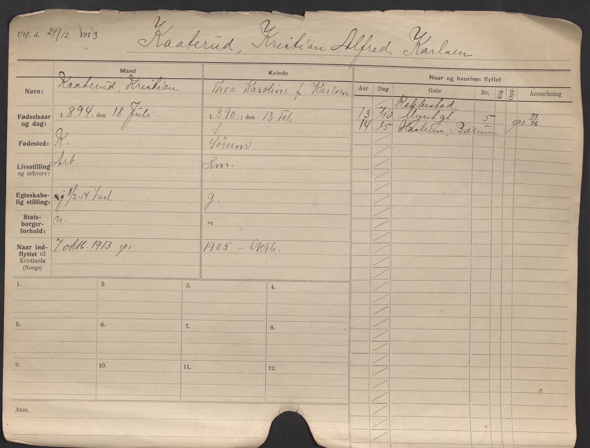Oslo folkeregister, Registerkort, AV/SAO-A-11715/F/Fa/Fac/L0006: Menn, 1906-1914, s. 6a