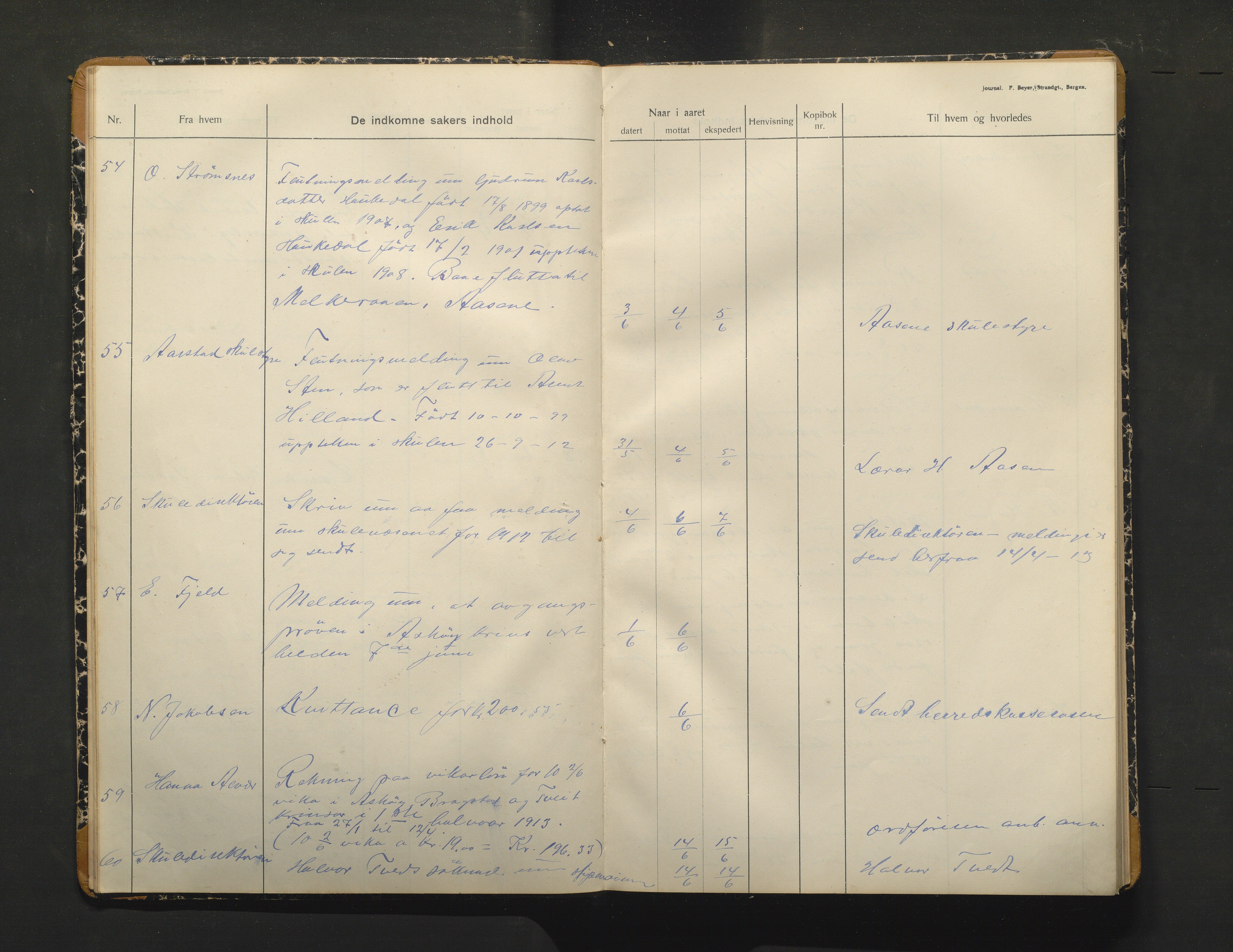 Alversund kommune. Skulestyret, IKAH/1257-211/C/Ca/L0003: Brevjournal for Alversund skulestyre, 1913-1915