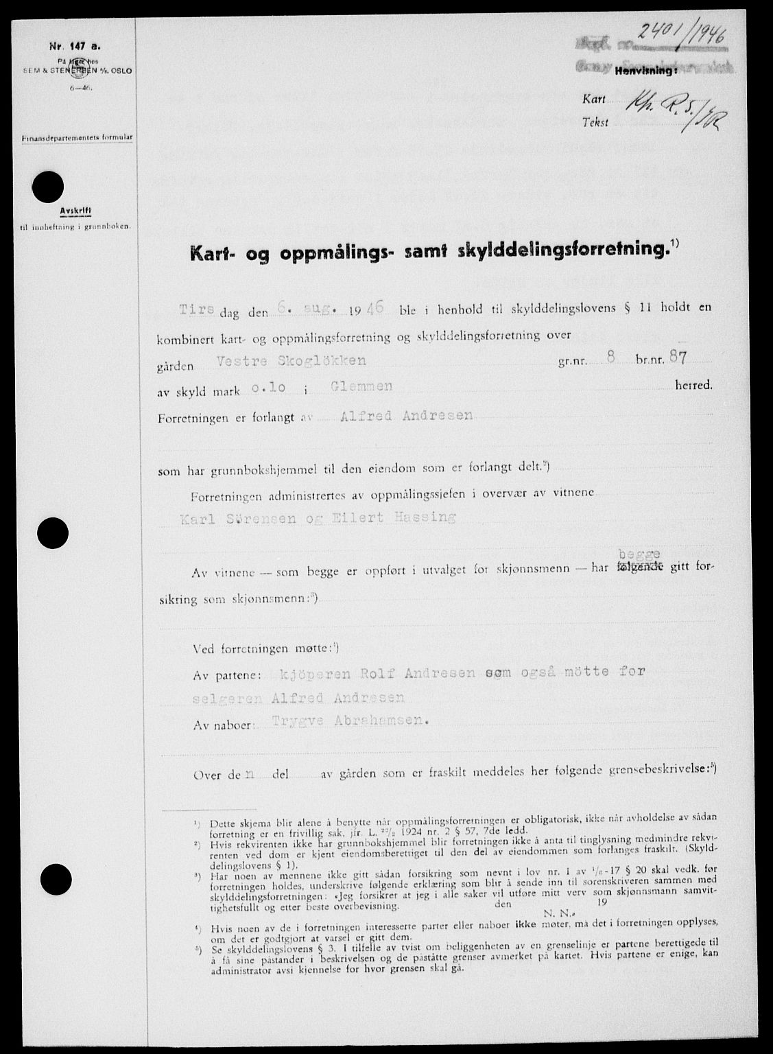 Onsøy sorenskriveri, SAO/A-10474/G/Ga/Gab/L0017: Pantebok nr. II A-17, 1946-1946, Dagboknr: 2401/1946