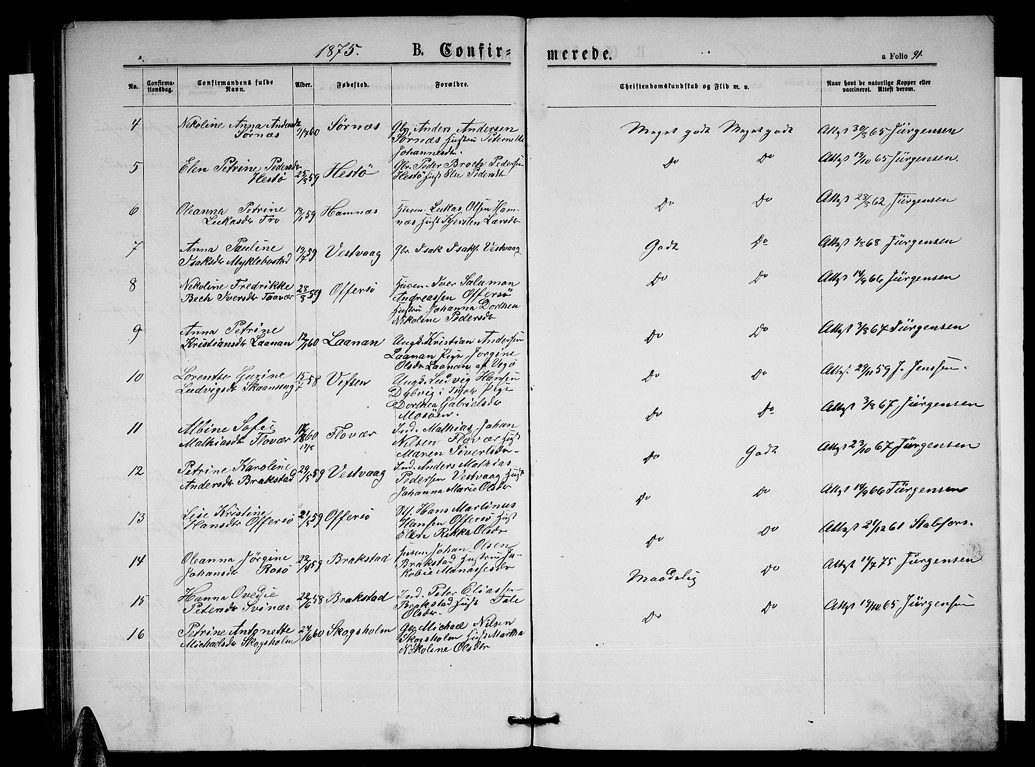 Ministerialprotokoller, klokkerbøker og fødselsregistre - Nordland, AV/SAT-A-1459/817/L0267: Klokkerbok nr. 817C02, 1870-1883, s. 91