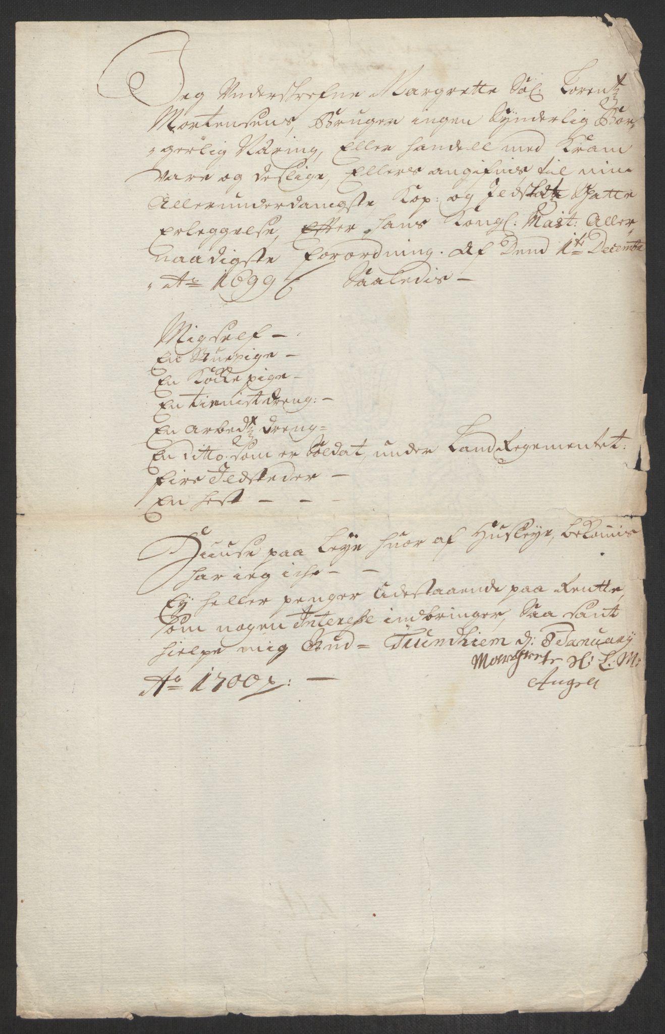 Rentekammeret inntil 1814, Reviderte regnskaper, Byregnskaper, AV/RA-EA-4066/R/Rs/L0507: [S3] Kontribusjonsregnskap, 1699-1711, s. 305