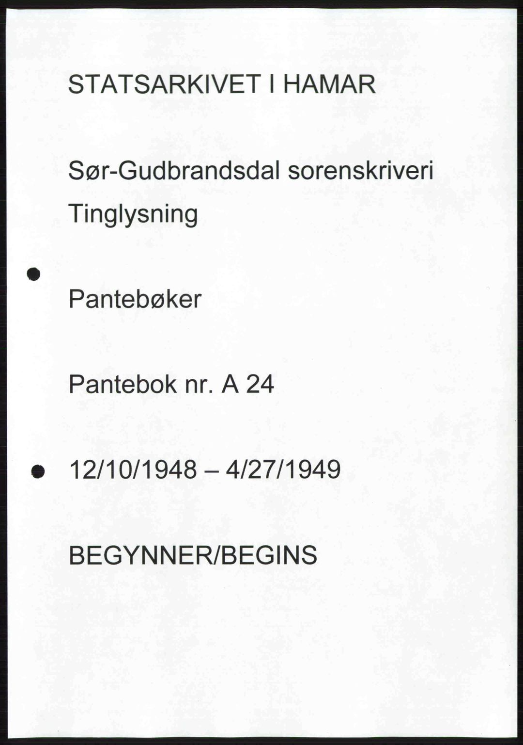 Sør-Gudbrandsdal tingrett, SAH/TING-004/H/Hb/Hbd/L0024: Pantebok nr. A24, 1948-1949