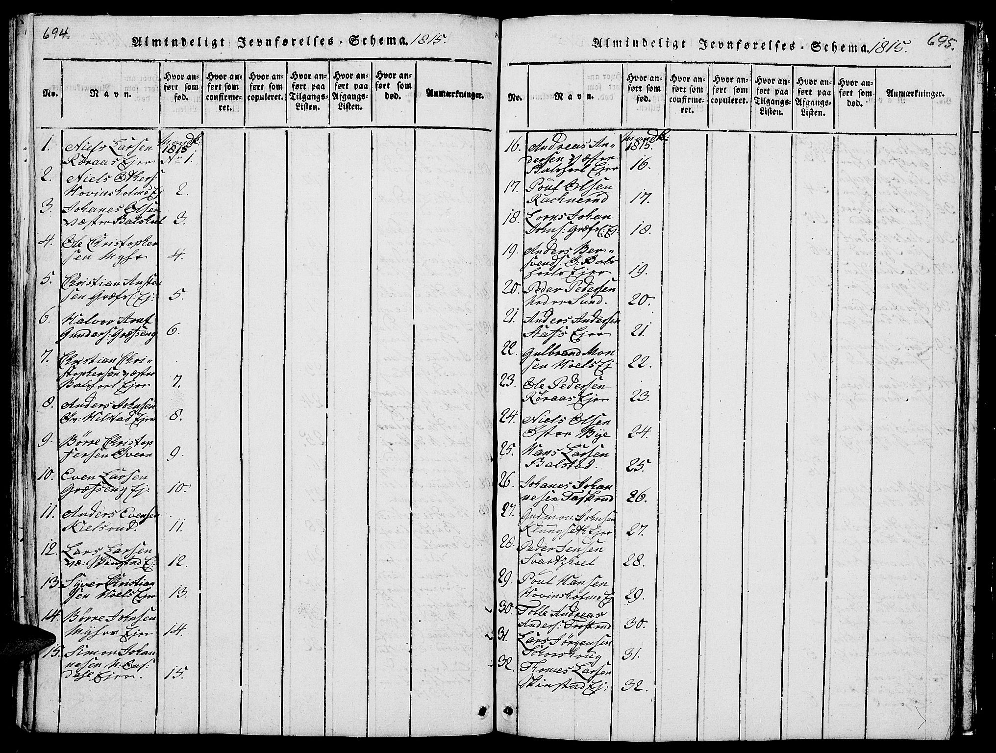 Nes prestekontor, Hedmark, AV/SAH-PREST-020/L/La/L0003: Klokkerbok nr. 3, 1814-1831, s. 694-695