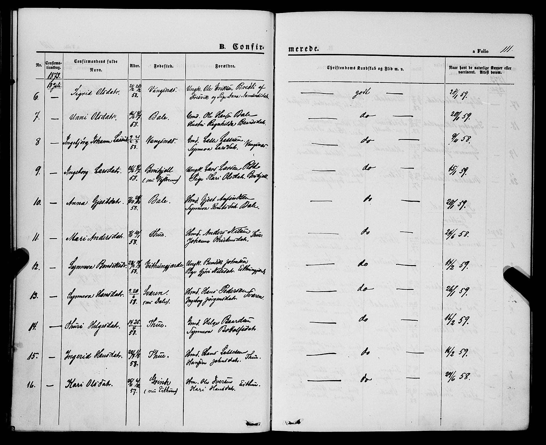 Balestrand sokneprestembete, AV/SAB-A-79601/H/Haa/Haaa/L0003: Ministerialbok nr. A 3, 1867-1878, s. 111