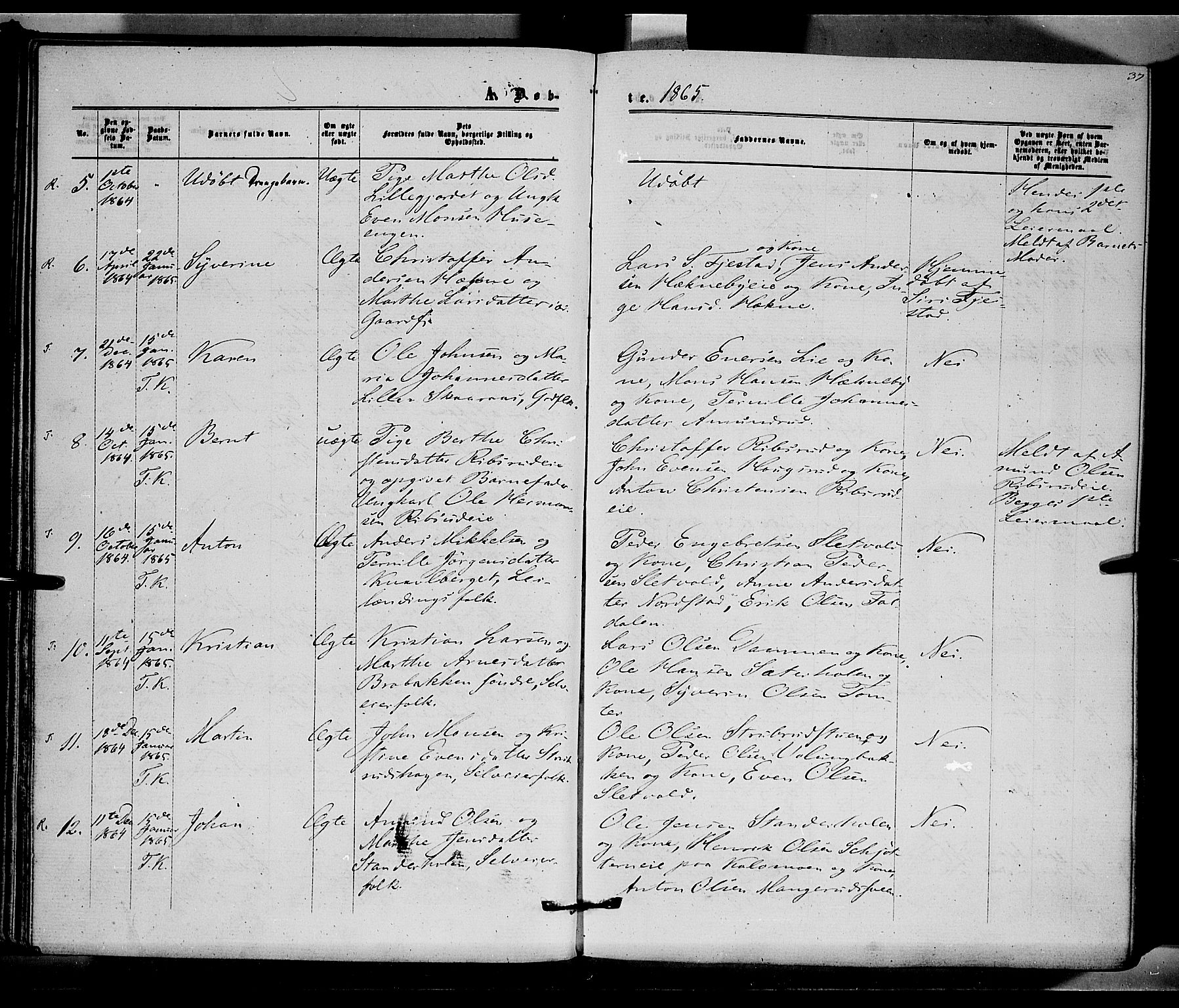 Romedal prestekontor, AV/SAH-PREST-004/K/L0005: Ministerialbok nr. 5, 1862-1874, s. 37