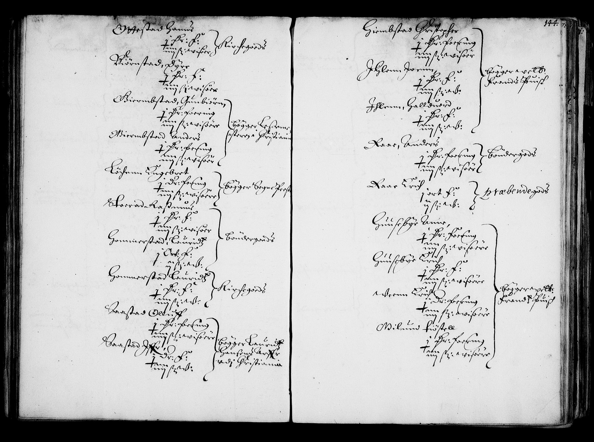 Rentekammeret inntil 1814, Realistisk ordnet avdeling, AV/RA-EA-4070/N/Na/L0001: [XI f]: Akershus stifts jordebok, 1652, s. 143b-144a