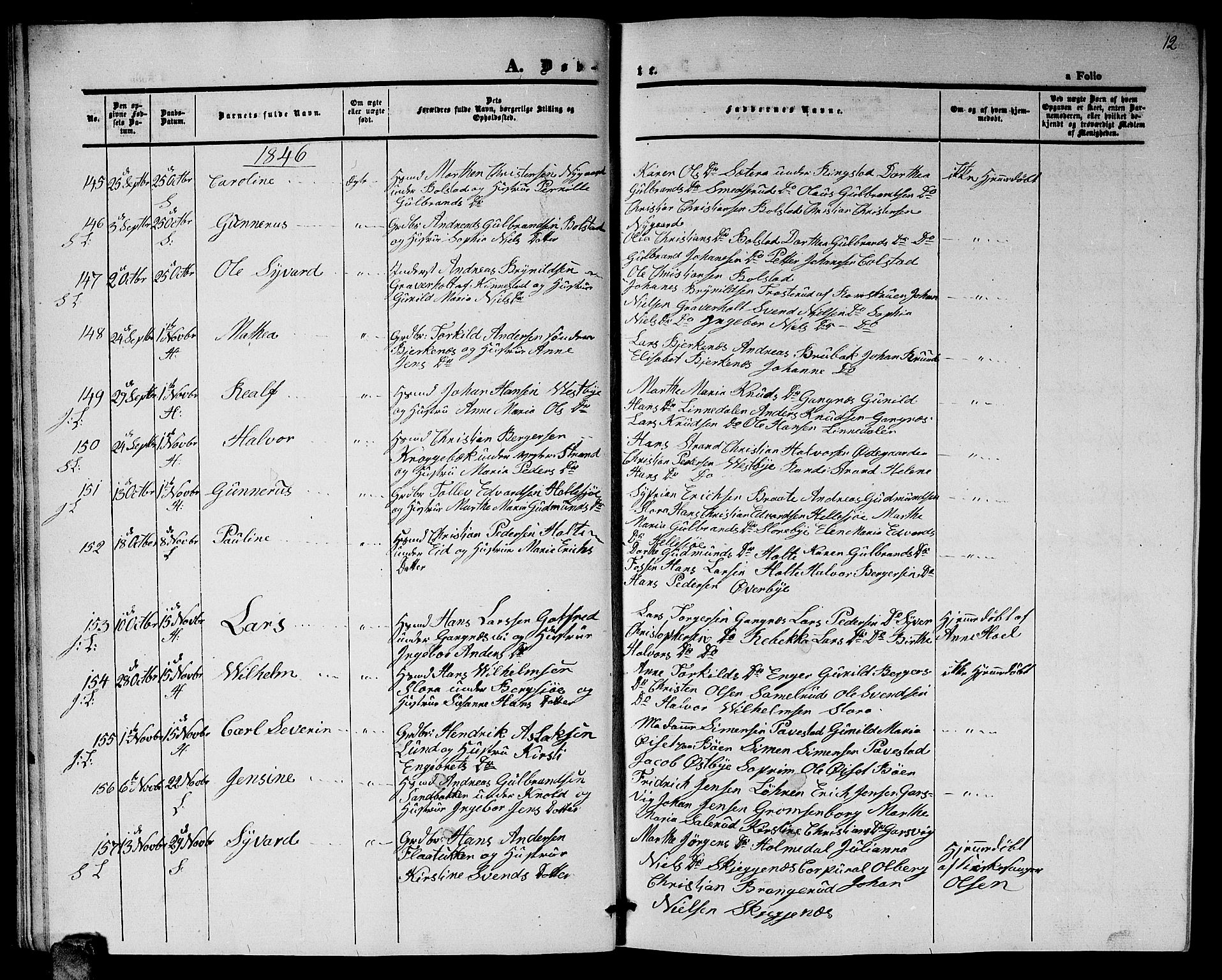 Høland prestekontor Kirkebøker, AV/SAO-A-10346a/G/Ga/L0003: Klokkerbok nr. I 3, 1846-1853, s. 12
