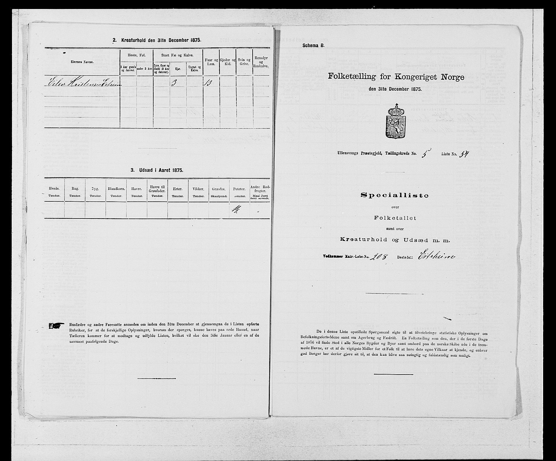 SAB, Folketelling 1875 for 1230P Ullensvang prestegjeld, 1875, s. 493