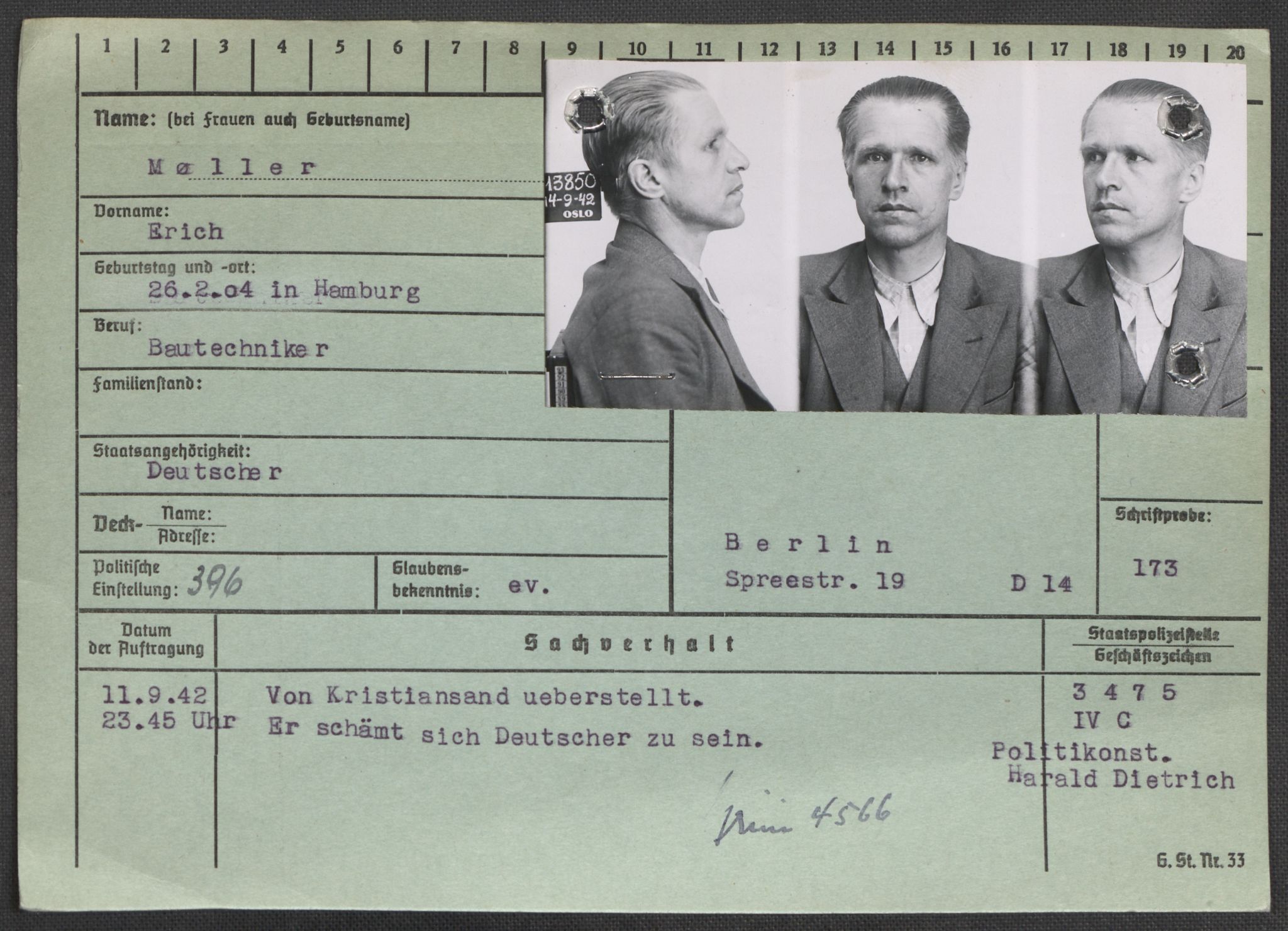 Befehlshaber der Sicherheitspolizei und des SD, AV/RA-RAFA-5969/E/Ea/Eaa/L0007: Register over norske fanger i Møllergata 19: Lundb-N, 1940-1945, s. 938