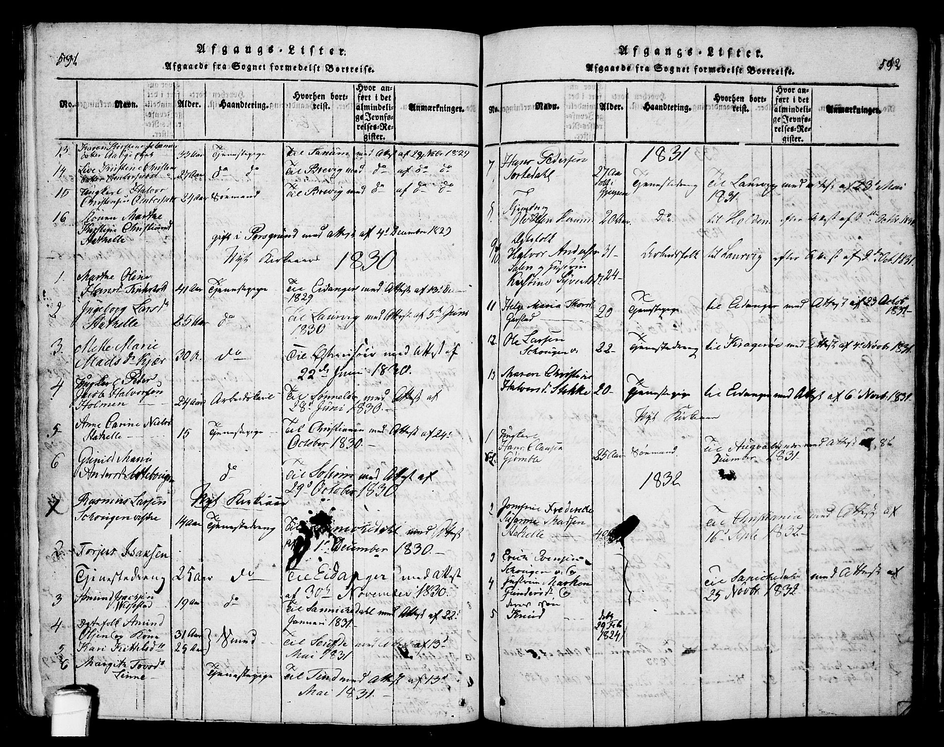 Bamble kirkebøker, AV/SAKO-A-253/F/Fa/L0003: Ministerialbok nr. I 3 /1, 1814-1834, s. 591-592
